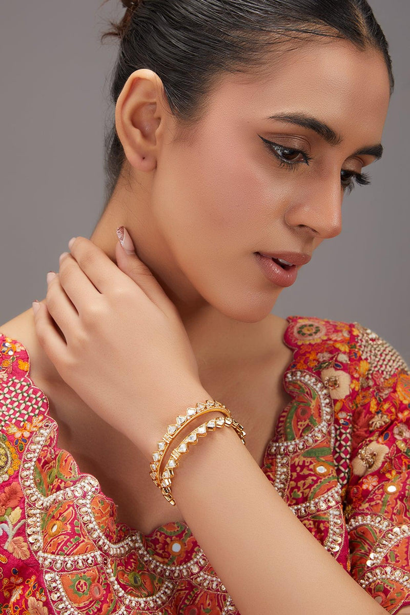 Golden Glamour Kundan Bangles - Dyulokha