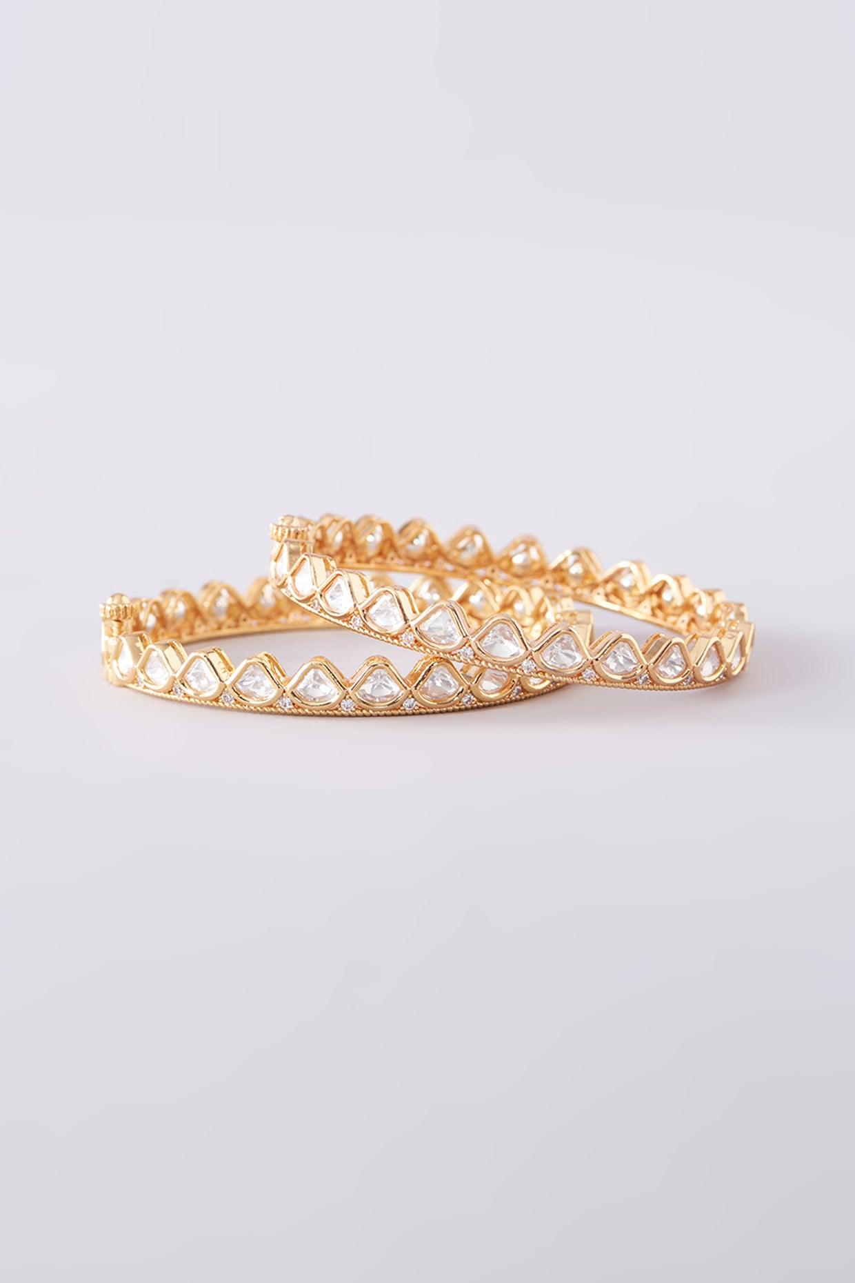 Golden Glamour Kundan Bangles - Dyulokha