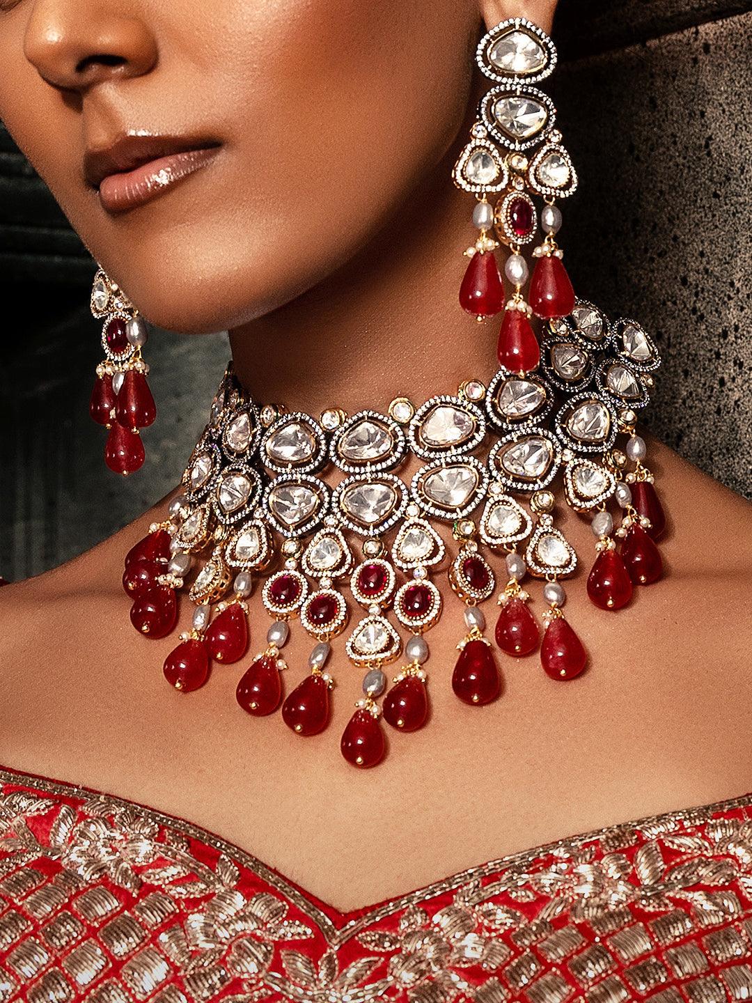 Charming Ruby Bliss Bridal Choker Set - Dyulokha
