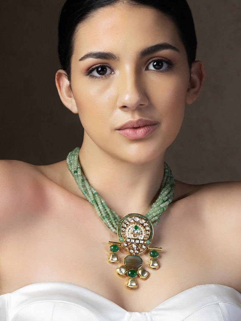 Enchanté Bespoke Green & Gold Necklace - Dyulokha