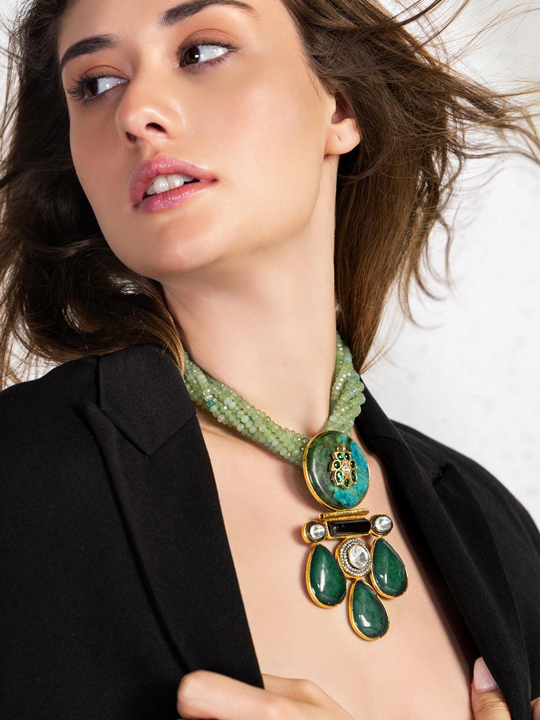 Boho Green Drops Bespoke Pendant Necklace - Dyulokha