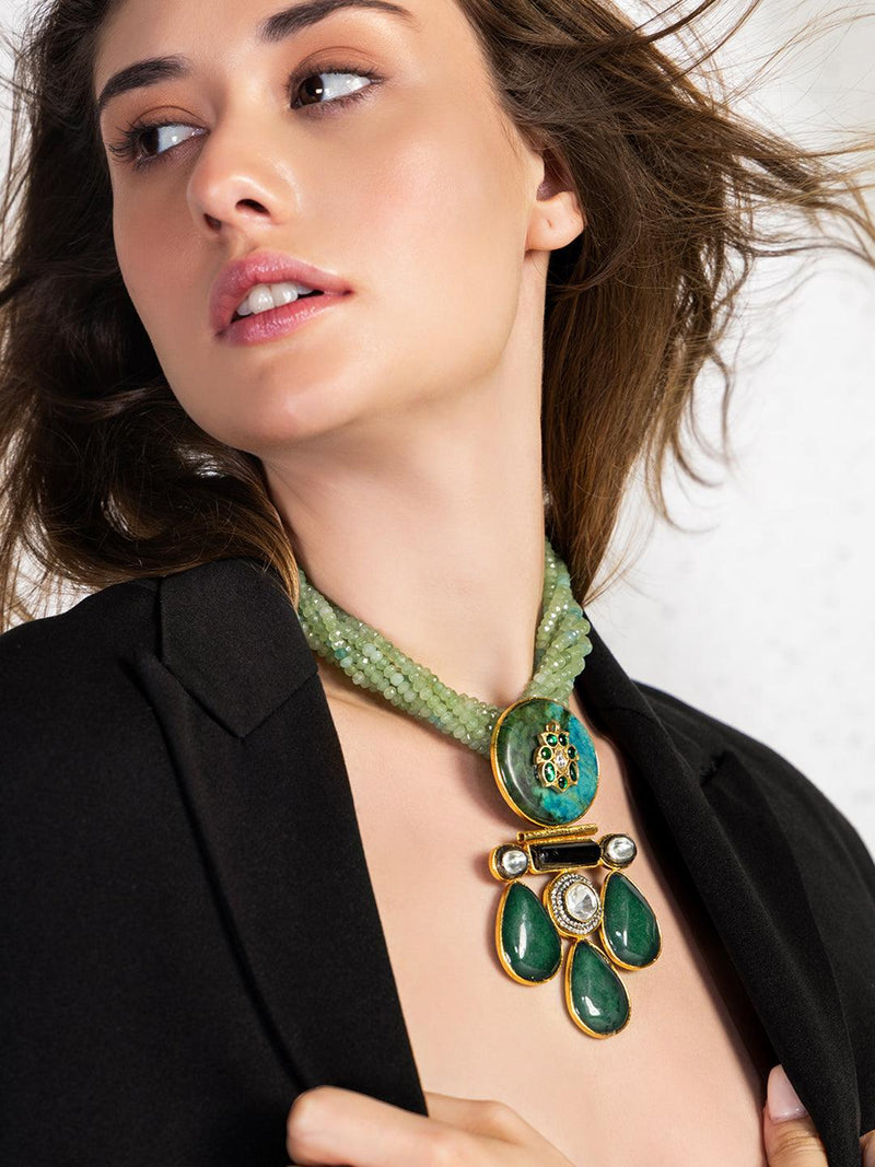 Boho Green Drops Bespoke Pendant Necklace - Dyulokha
