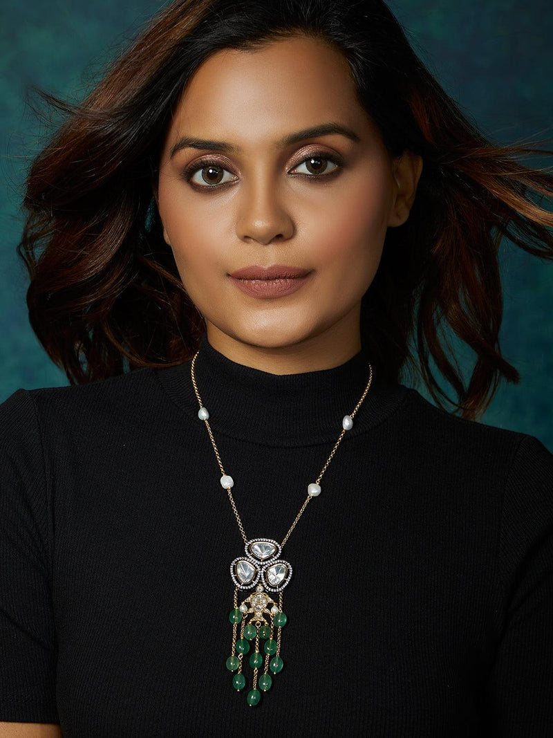 Aristocratic Fusion Polki & Jade Statement Necklace - Dyulokha