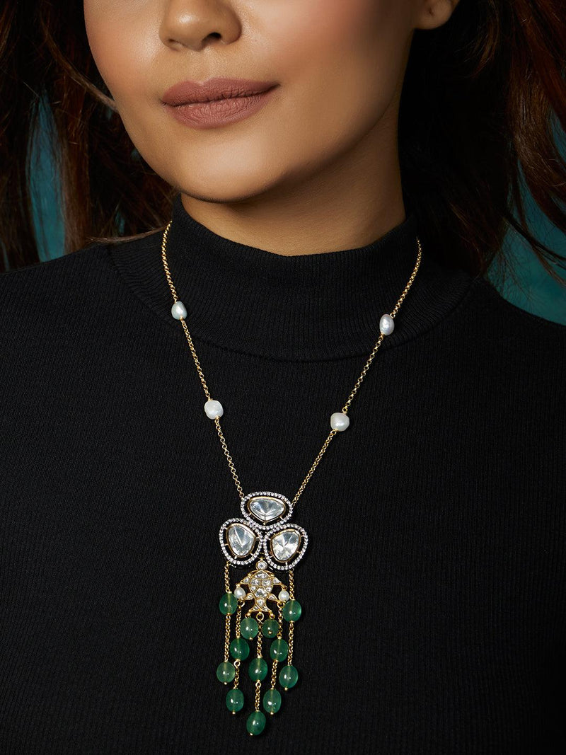 Aristocratic Fusion Polki & Jade Statement Necklace - Dyulokha