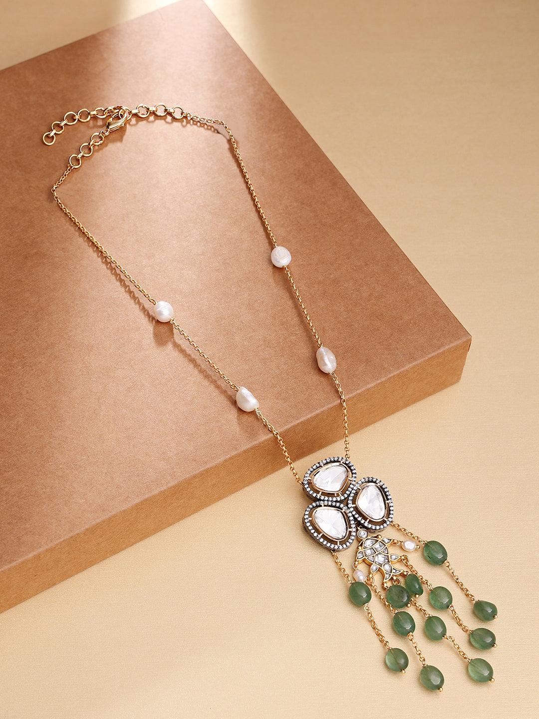 Aristocratic Fusion Polki & Jade Statement Necklace - Dyulokha