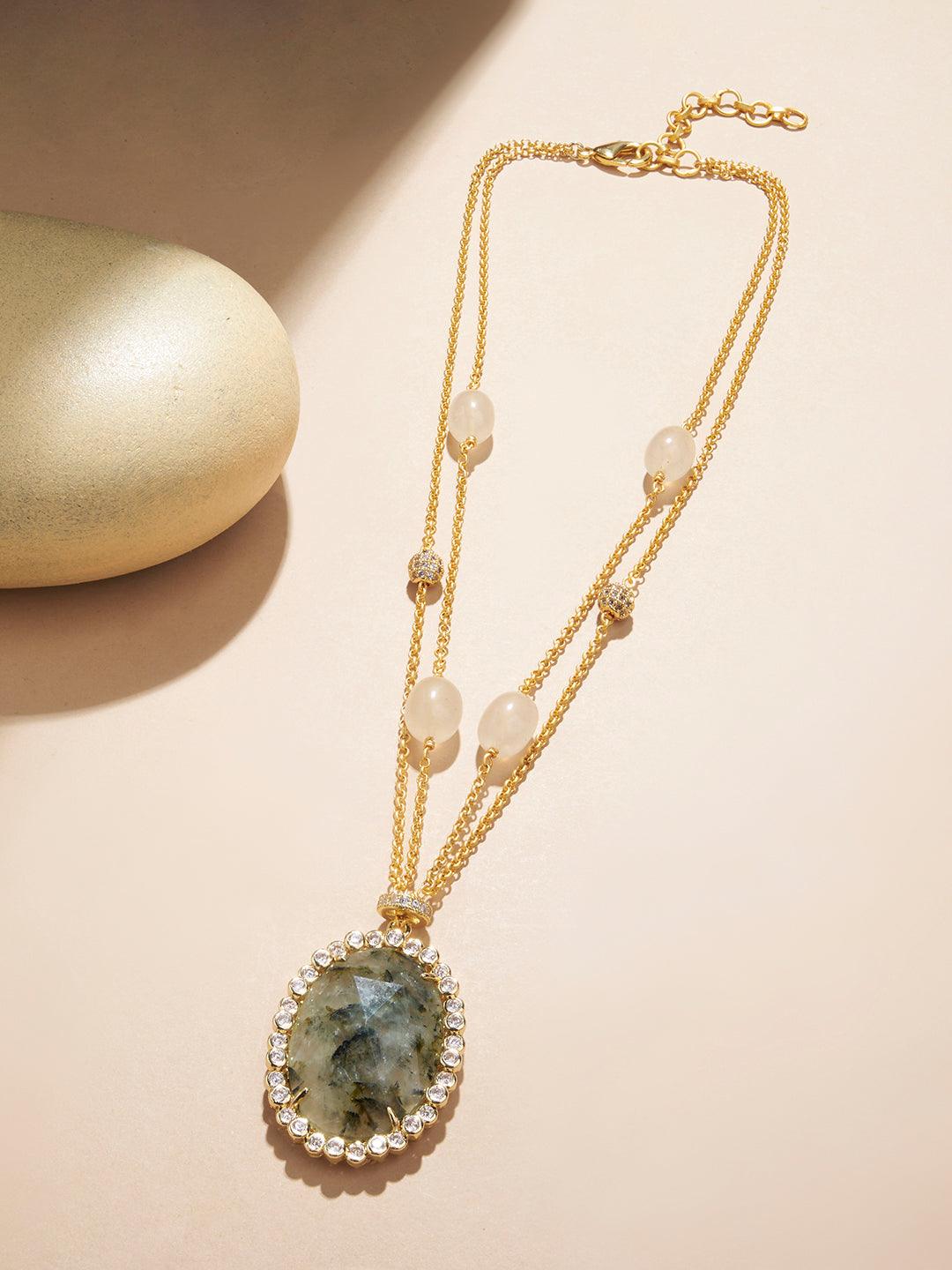 Artistic Jade Necklace Polki & Gold Ensemble - Dyulokha
