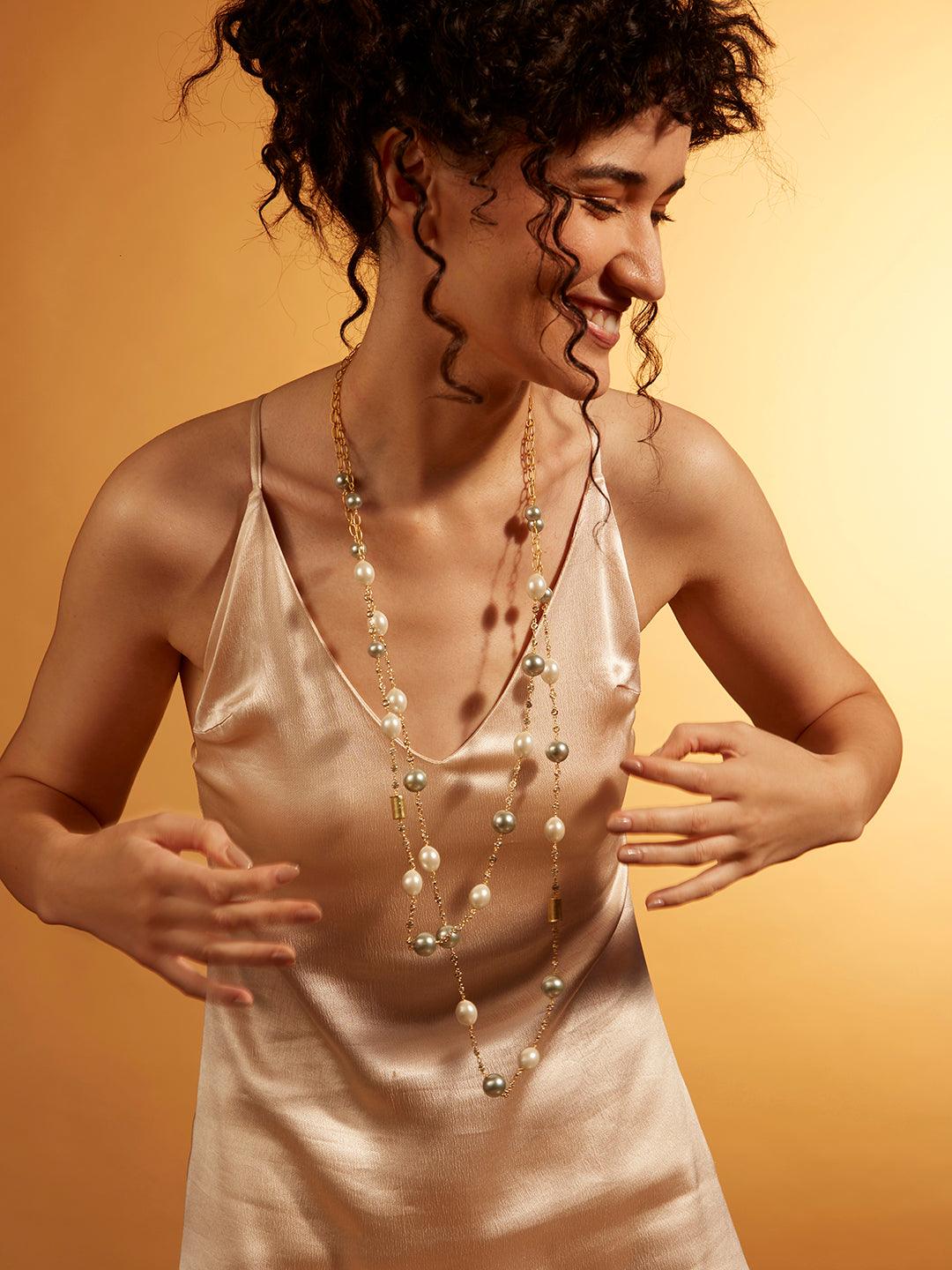 Pearl Symphony Long bijou Necklace - Dyulokha