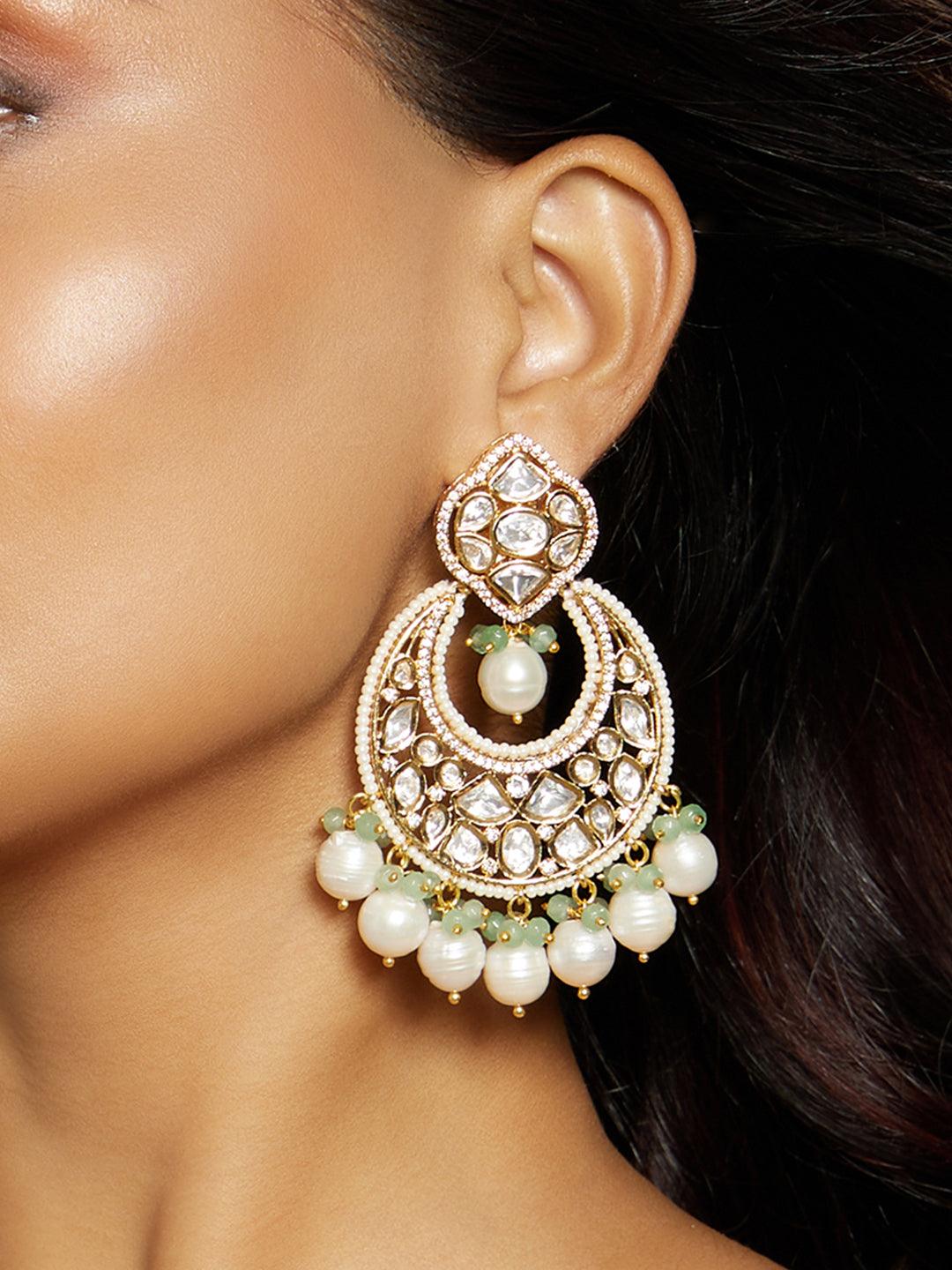 Regal Chand Baali Earrings Polki & Pearls - Dyulokha