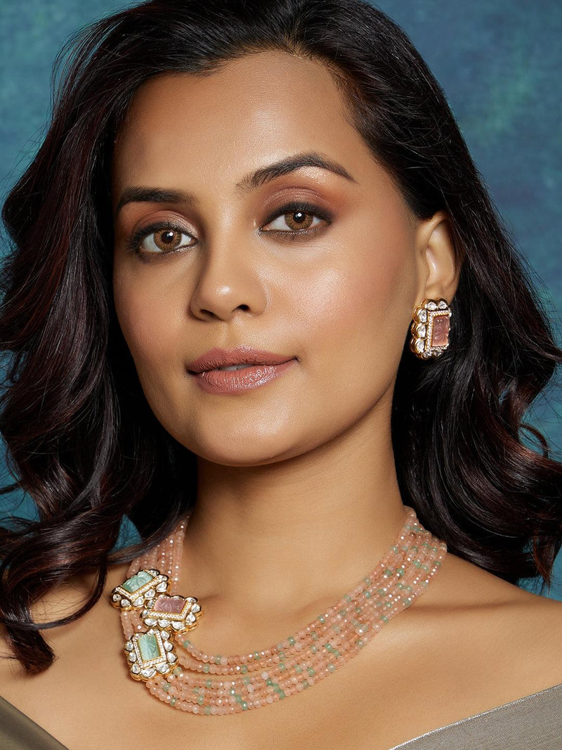 Peach Cascade Elegance Necklace Set - Dyulokha