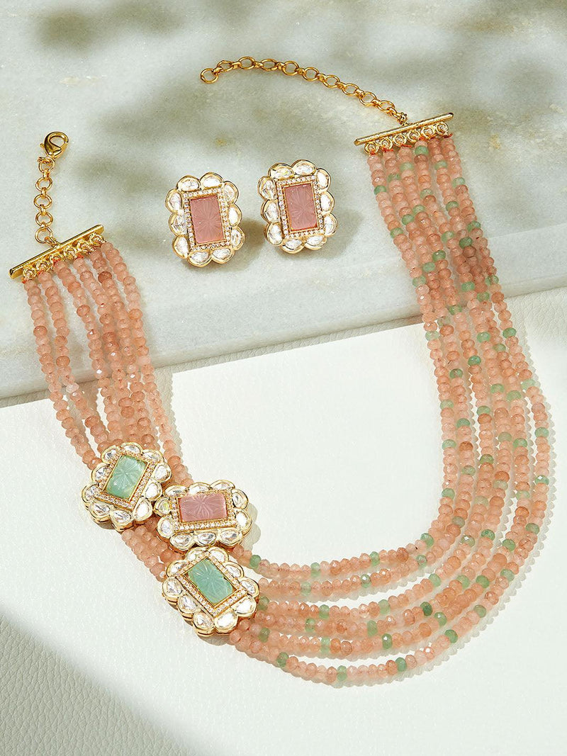 Peach Cascade Elegance Necklace Set - Dyulokha