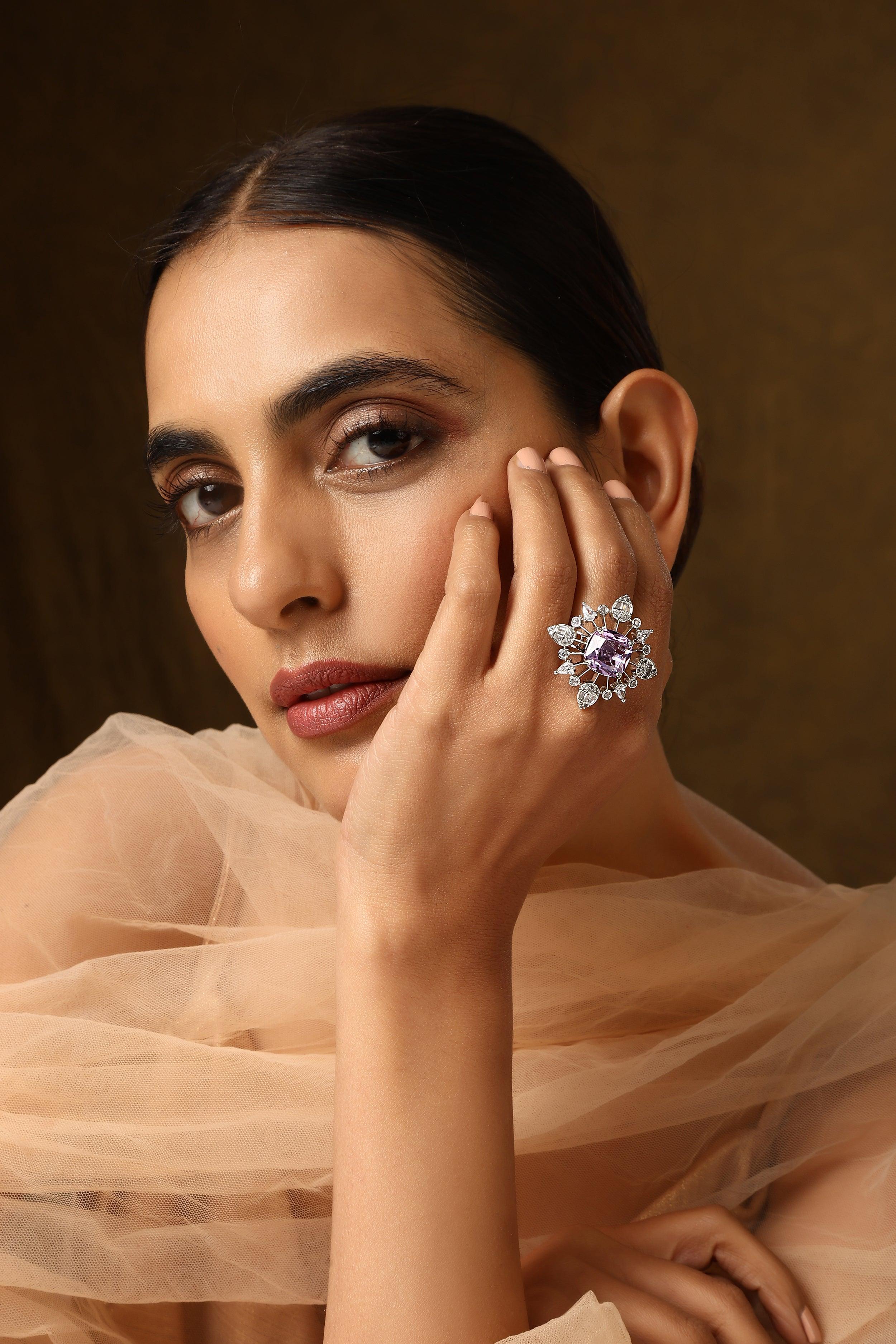 Monarchic Lilac Zirconia Ring - Dyulokha