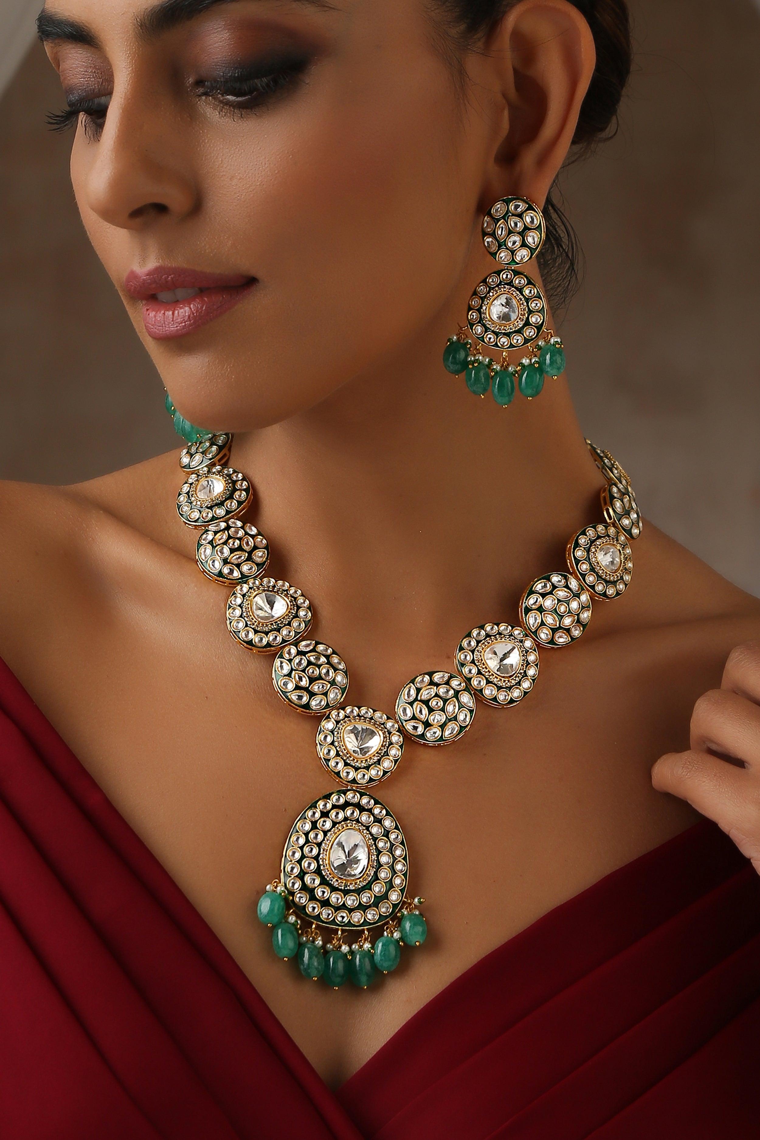 Emerald Moissanite Long Necklace Set - Dyulokha