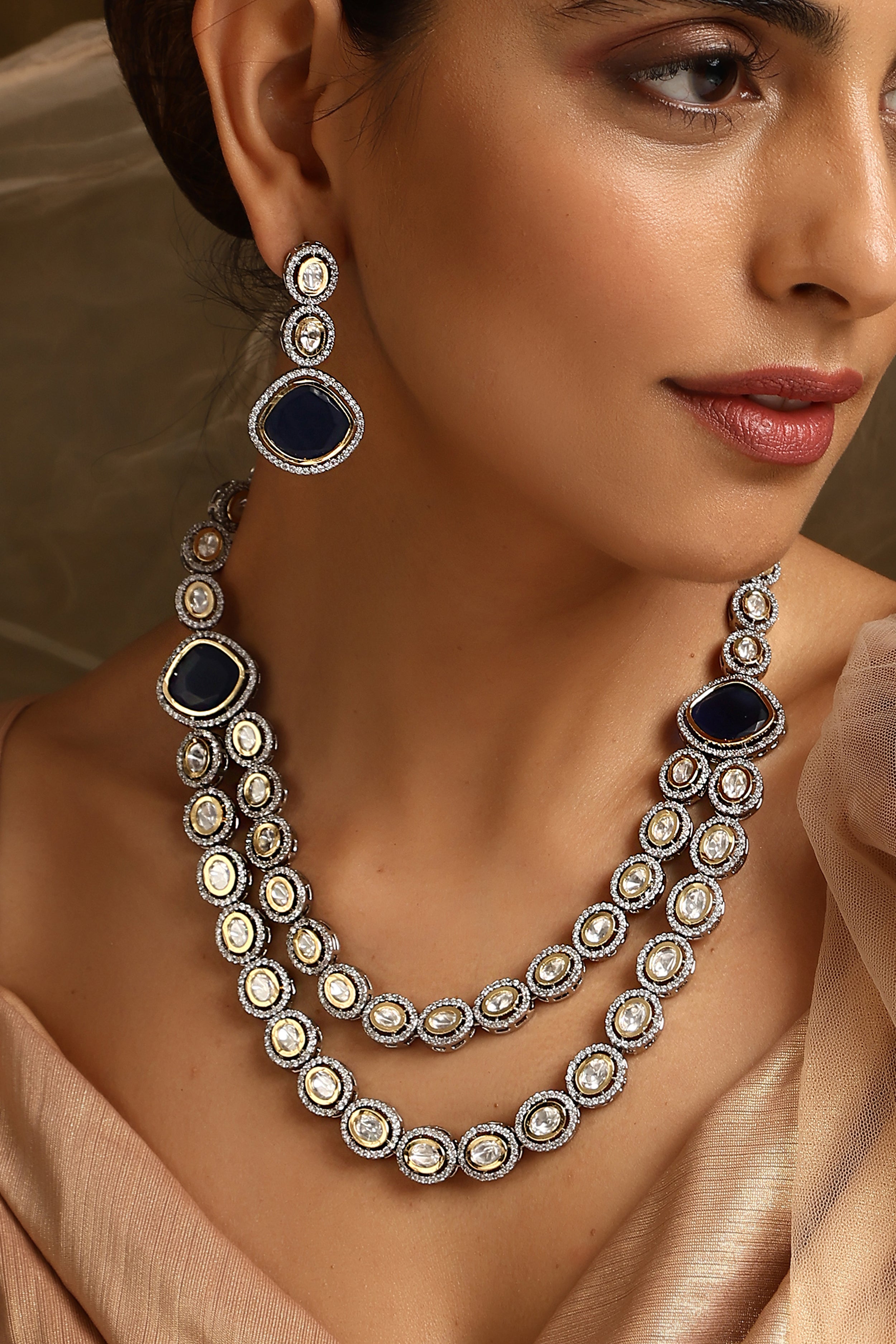 Sapphire Symphony Polki Necklace set