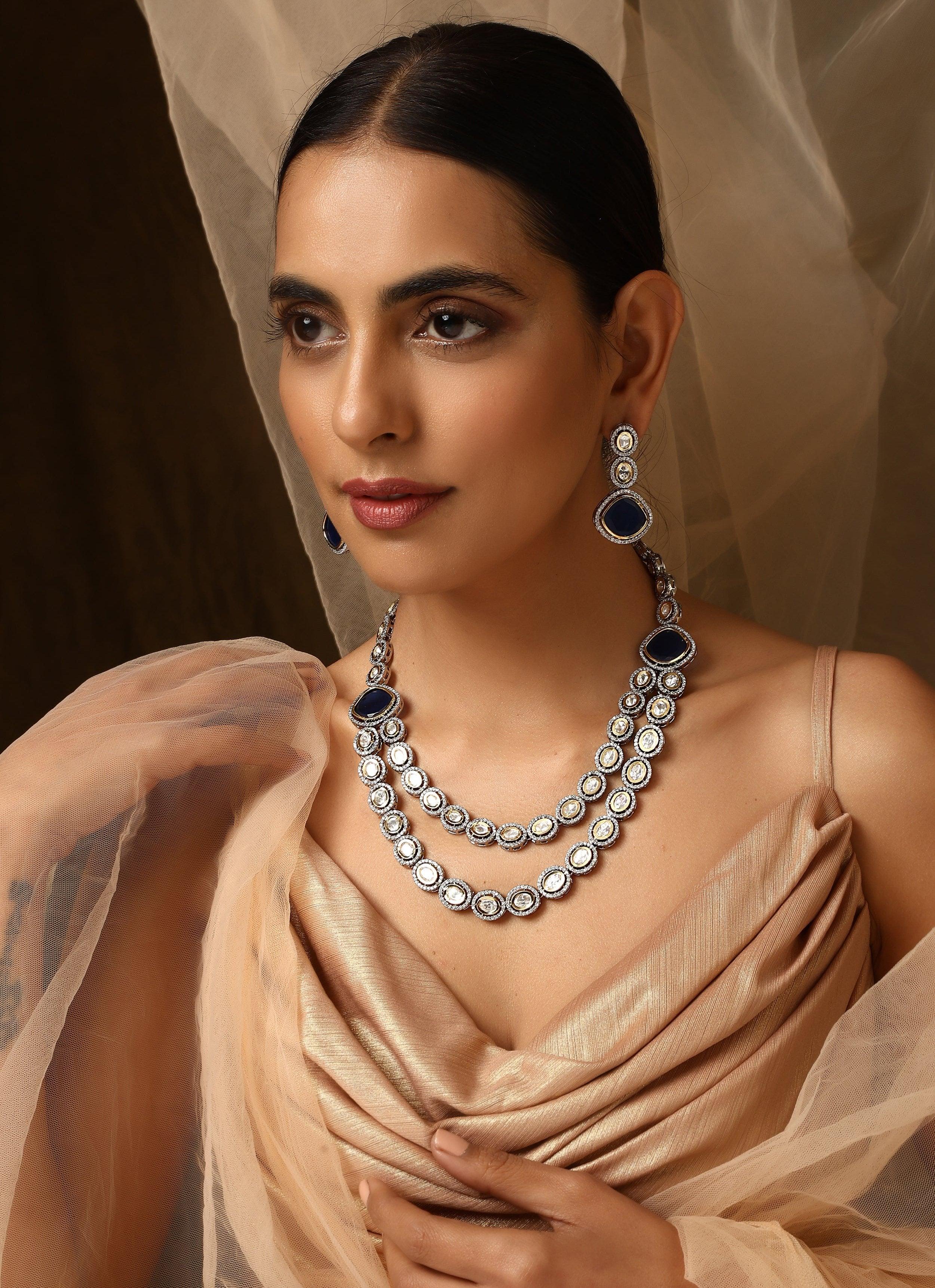 Sapphire Symphony Polki Necklace set - Dyulokha