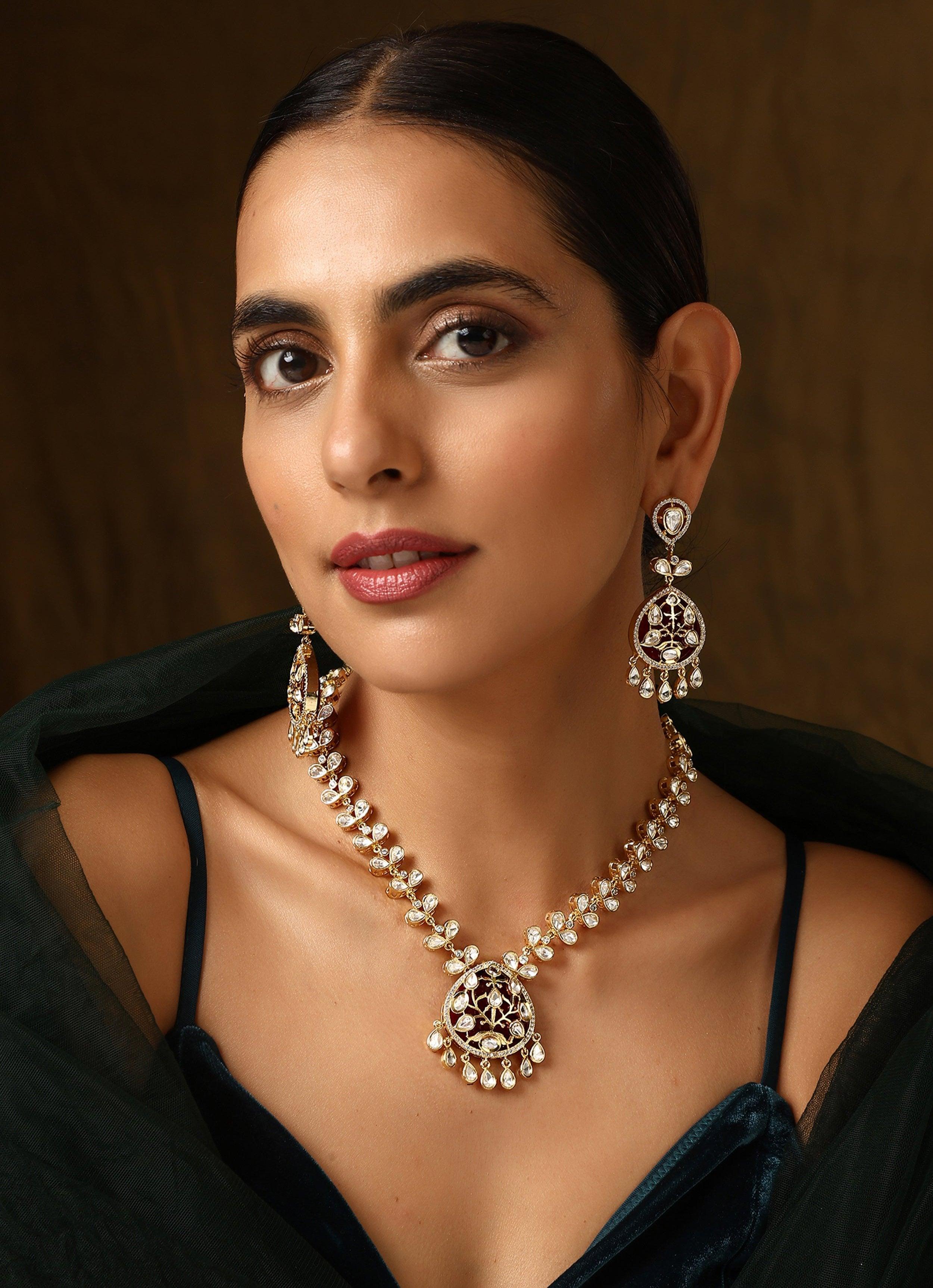 Ruby-Hued Polki Necklace set - Dyulokha