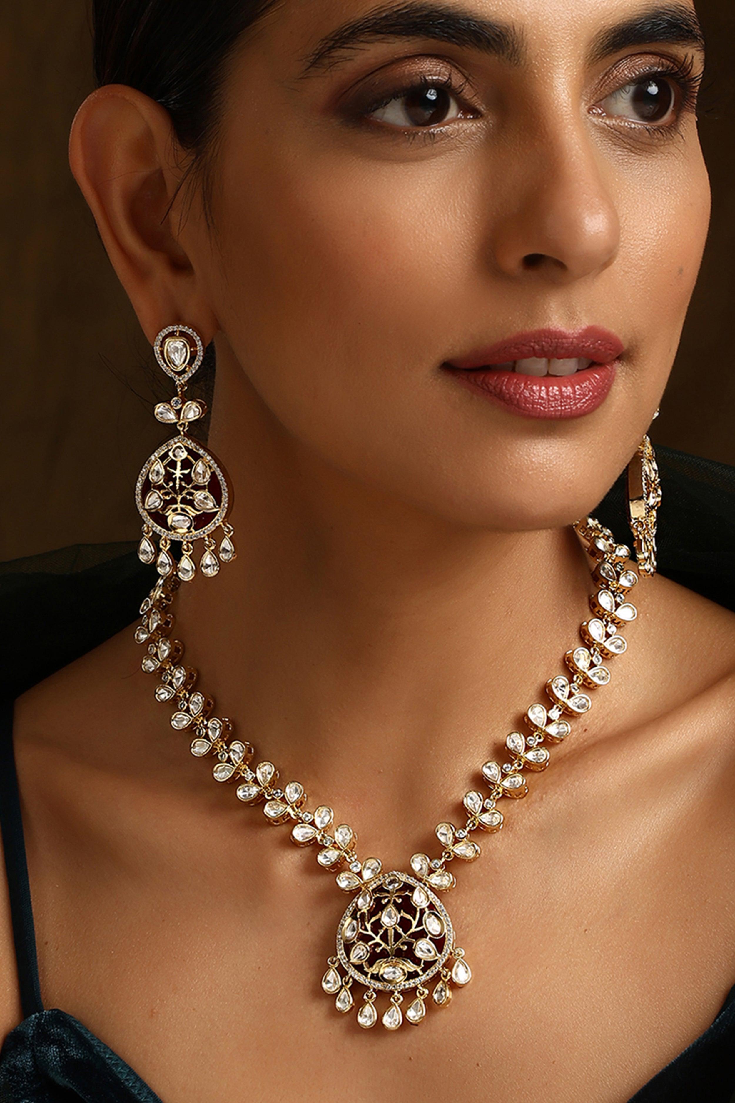 Ruby-Hued Polki Necklace set - Dyulokha