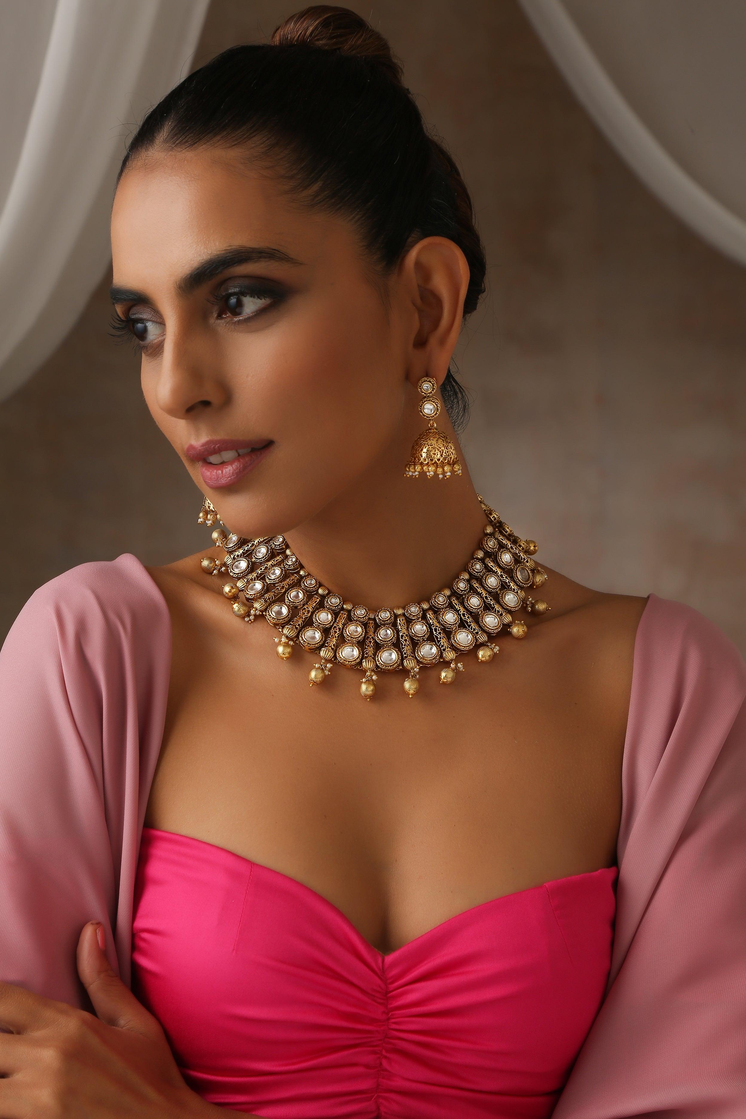 Radiant Bloom Polki Necklace Set - Dyulokha
