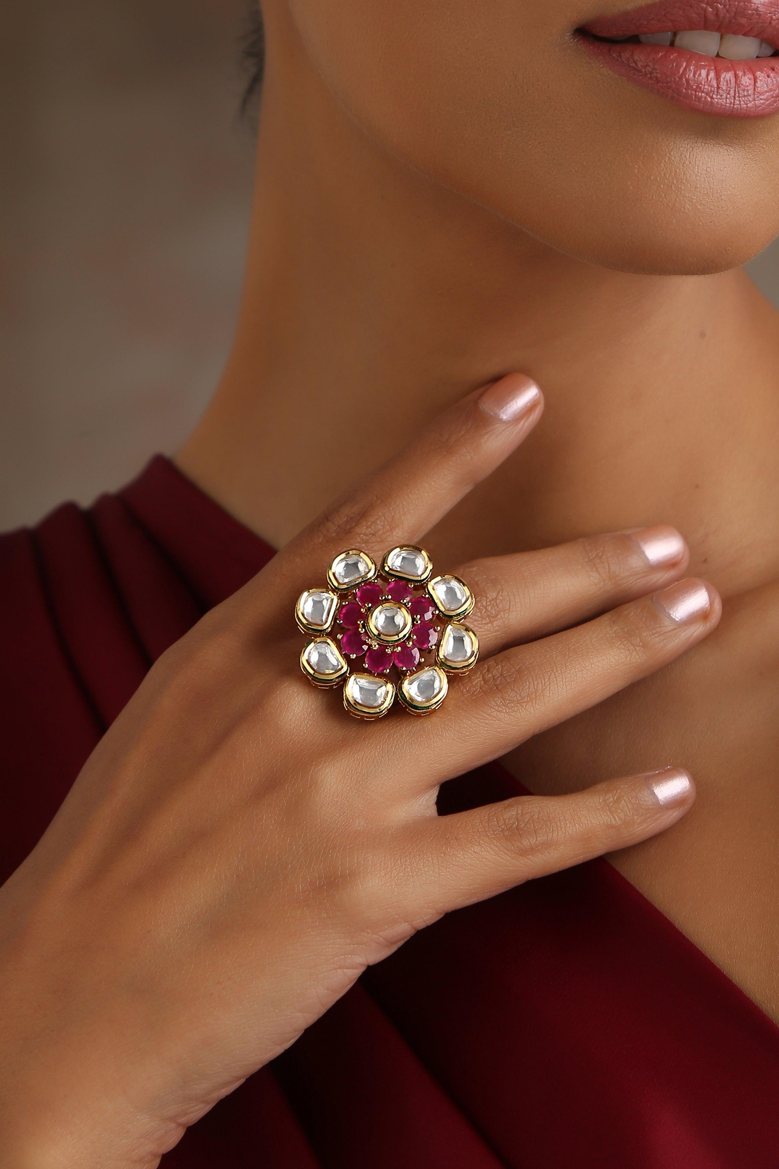 Scarlet Splendor Kundan Ring - Dyulokha