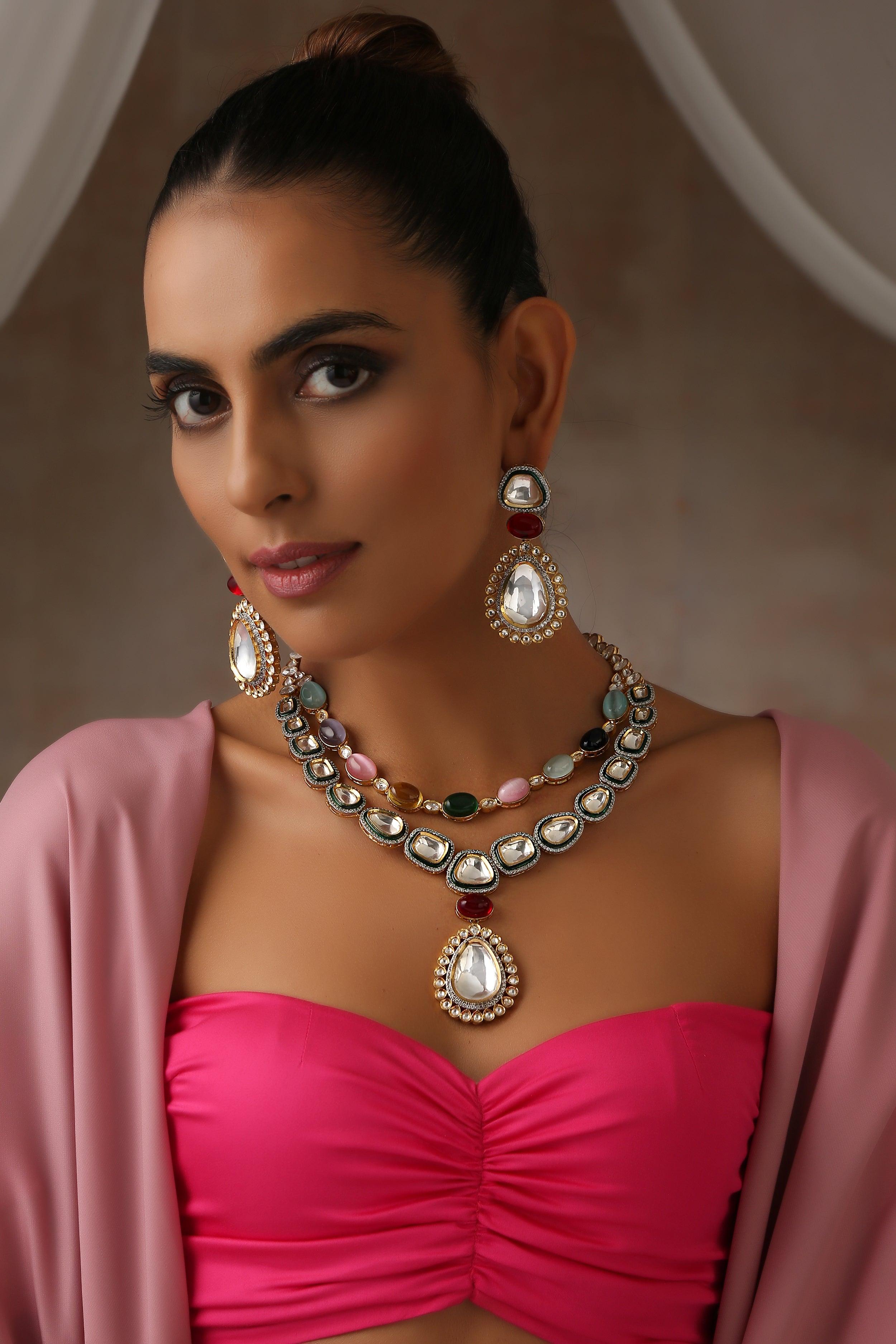 Vibrant Splendor Multicolour Layered Necklace Set - Dyulokha