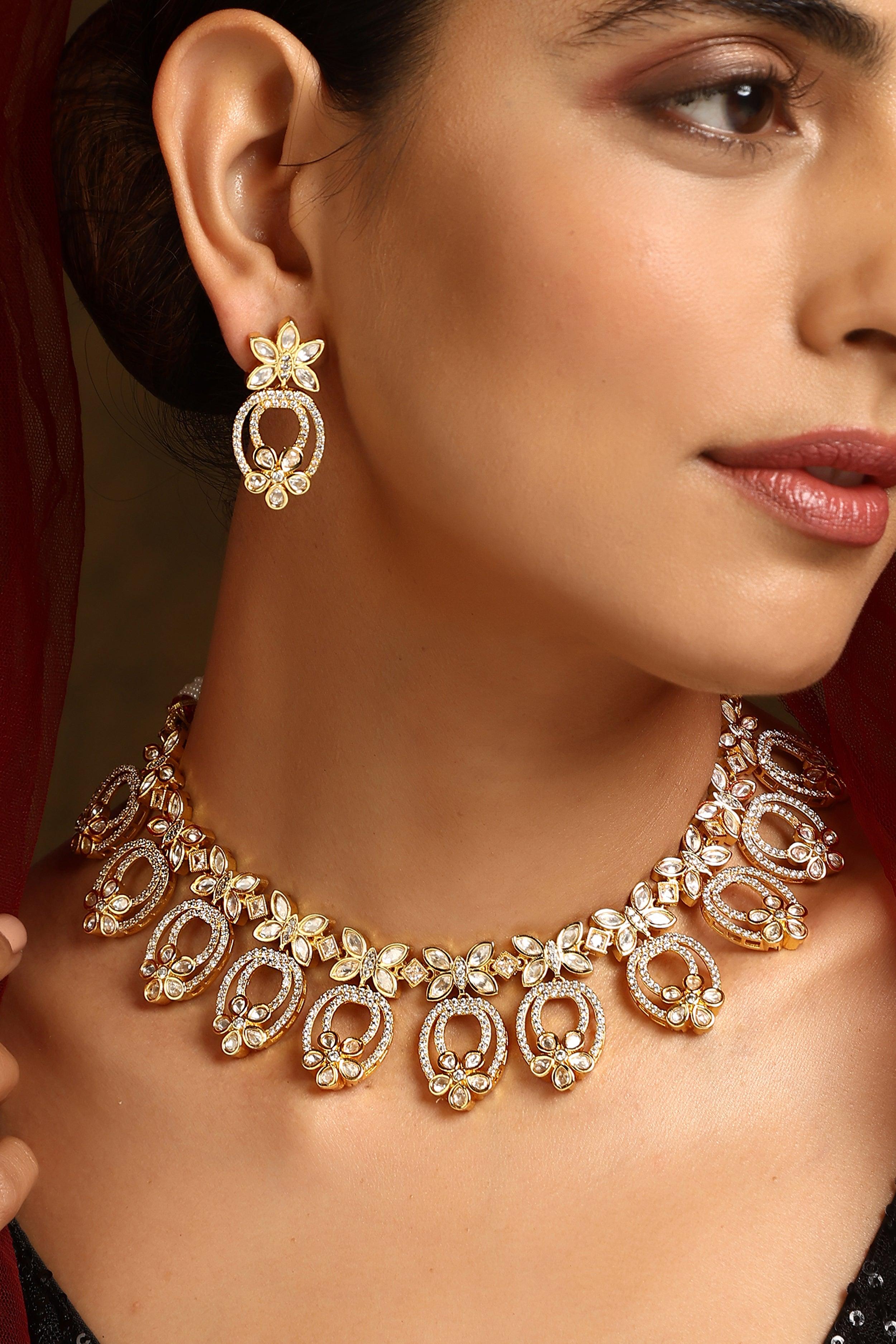 Gilded Opulence Polki Necklace Set - Dyulokha