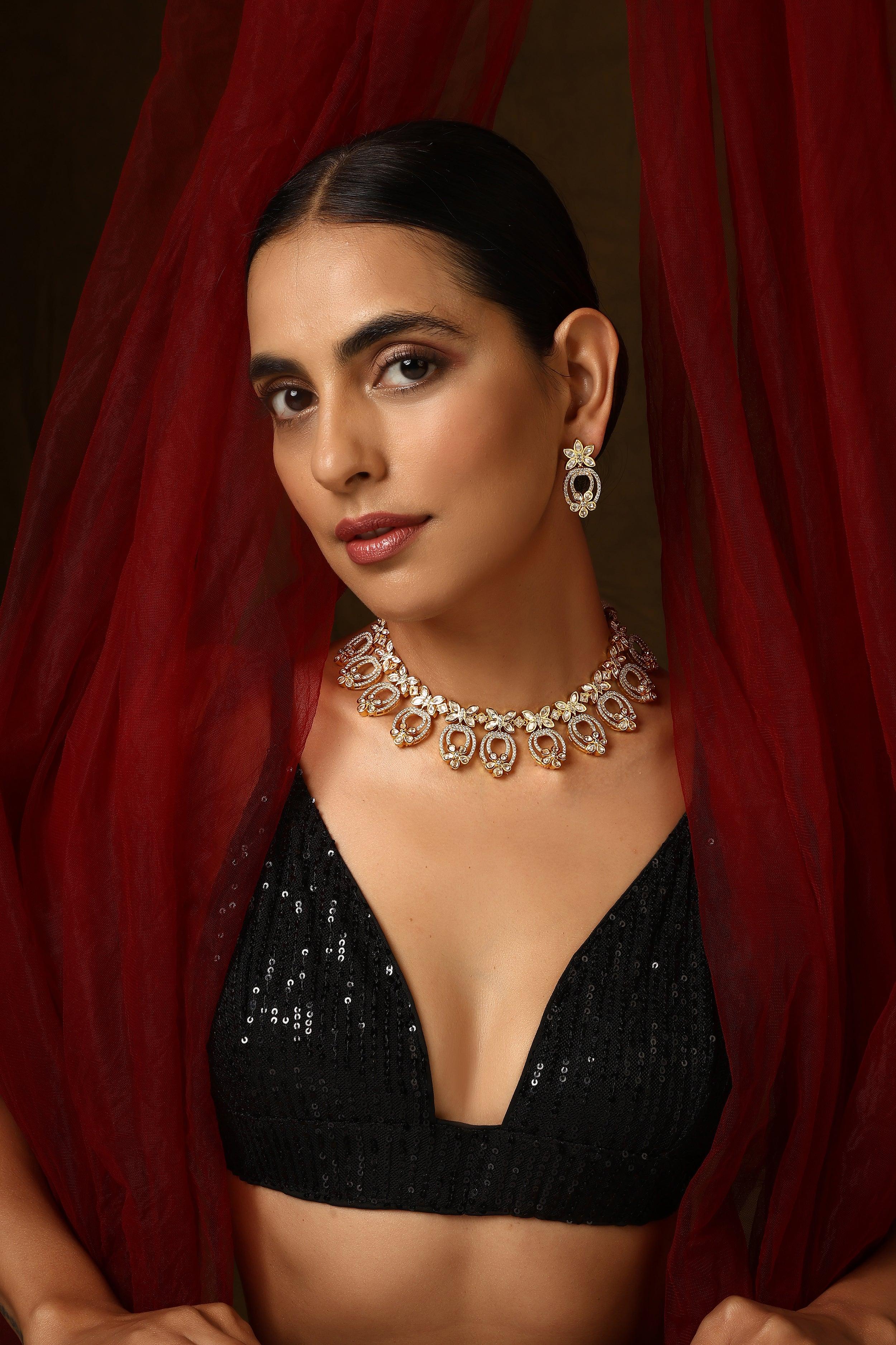 Gilded Opulence Polki Necklace Set - Dyulokha