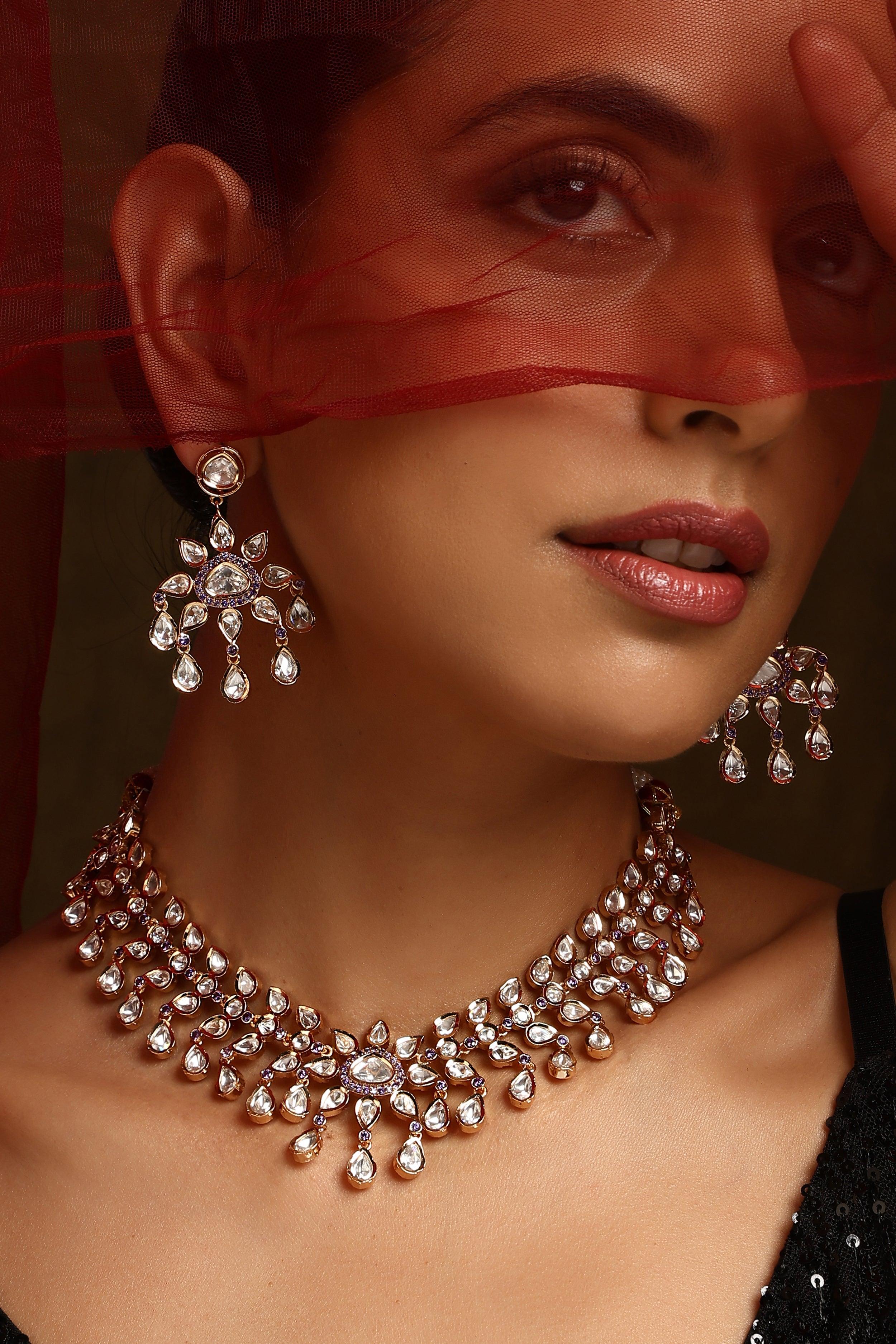 Lavender Elegance Polki Necklace Set - Dyulokha