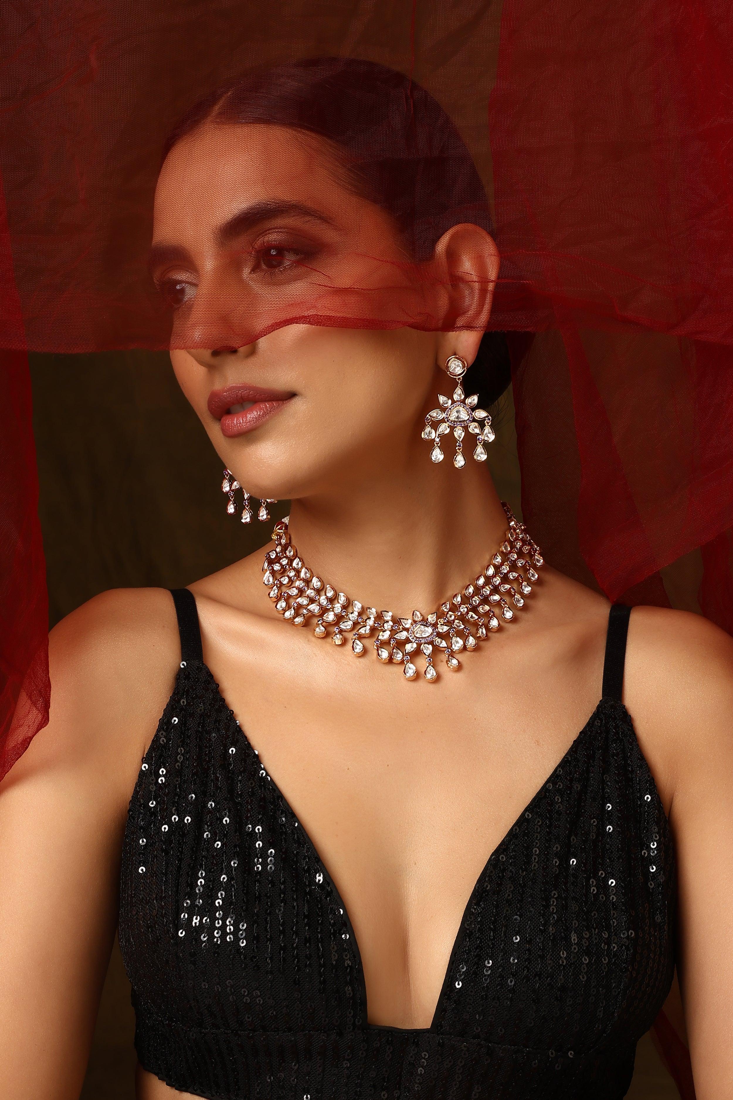 Lavender Elegance Polki Necklace Set - Dyulokha