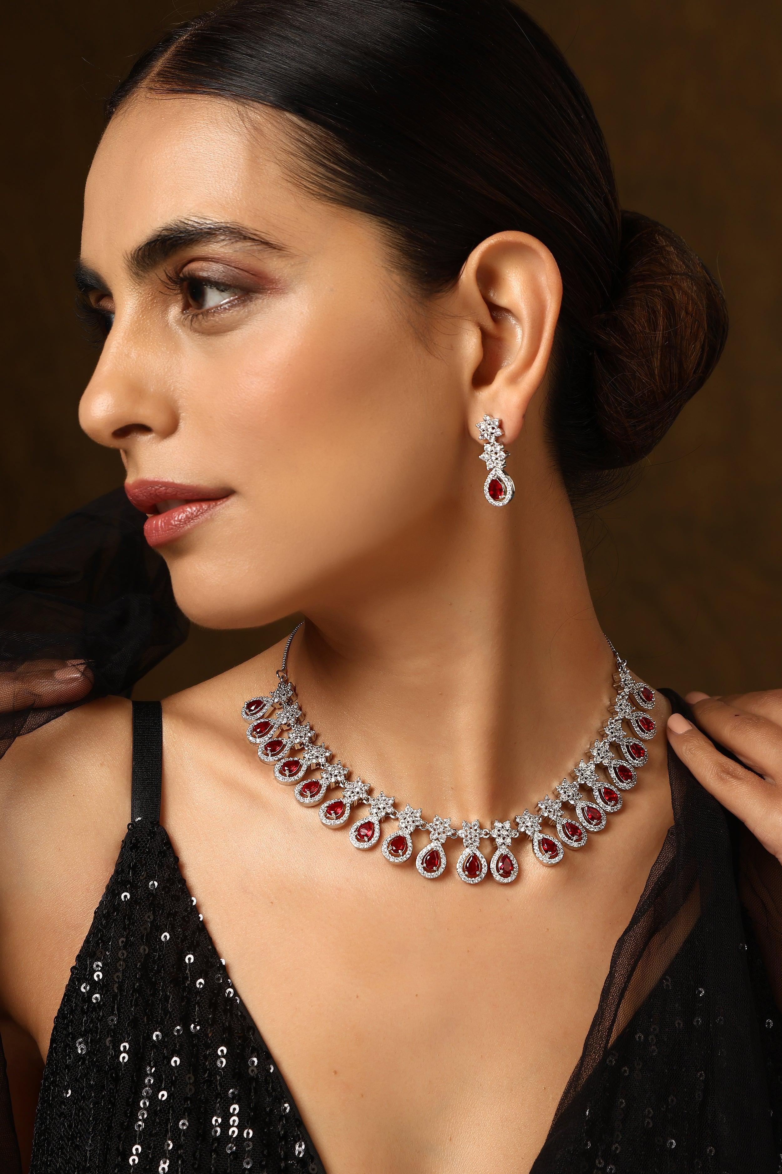 Ruby Radiance Zirconia Necklace Set - Dyulokha