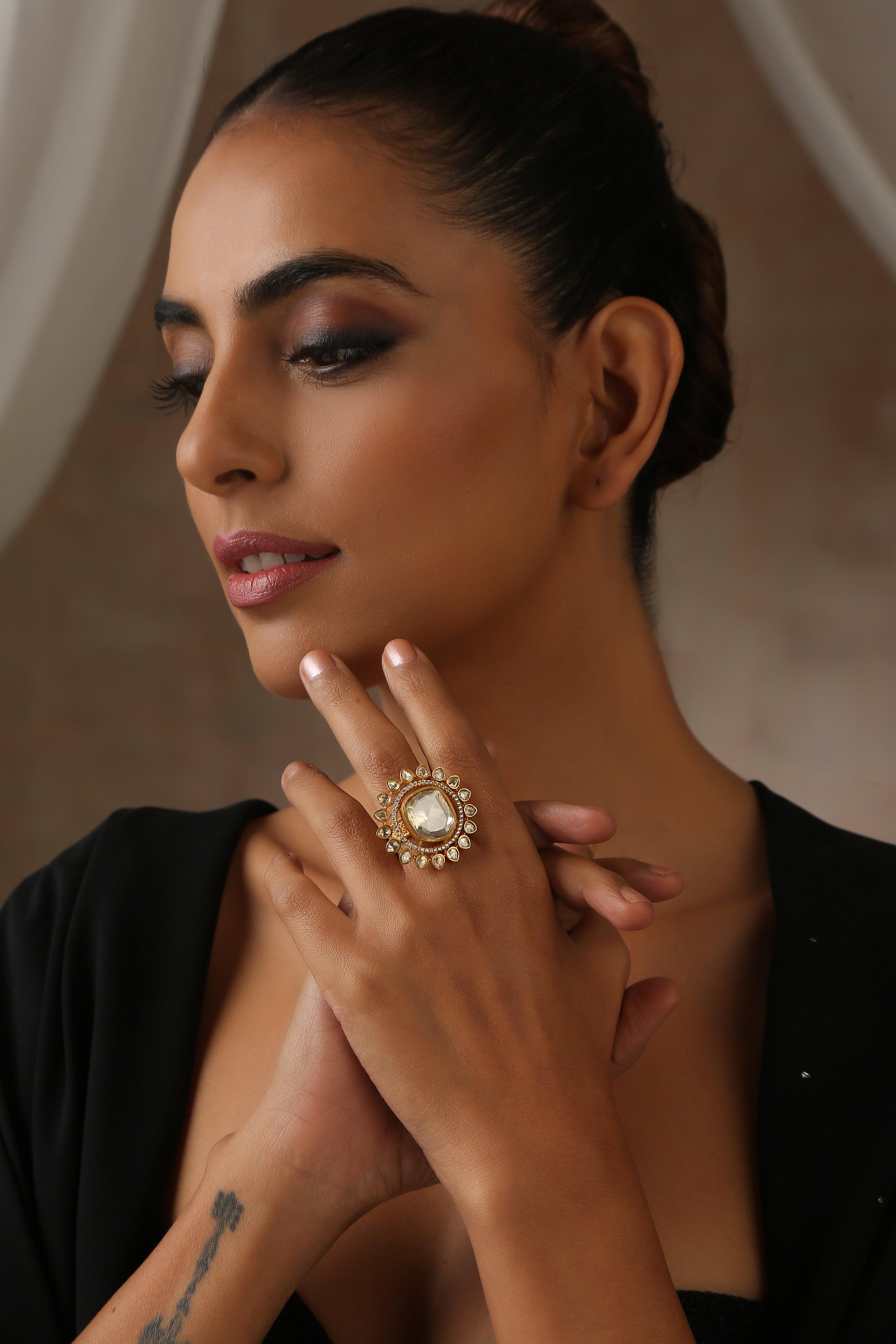 Golden Radiance Polki Ring - Dyulokha