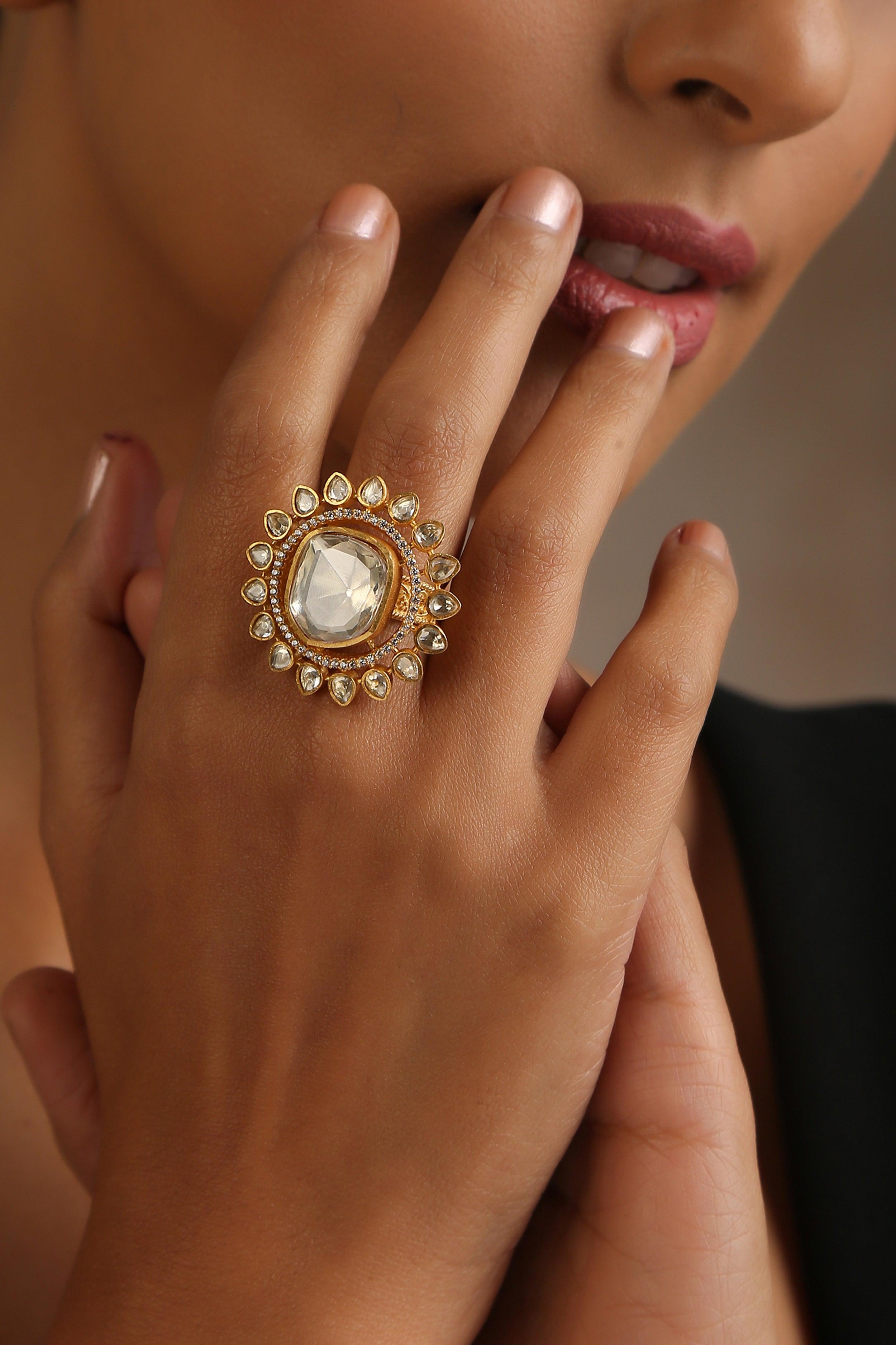 Golden Radiance Polki Ring - Dyulokha