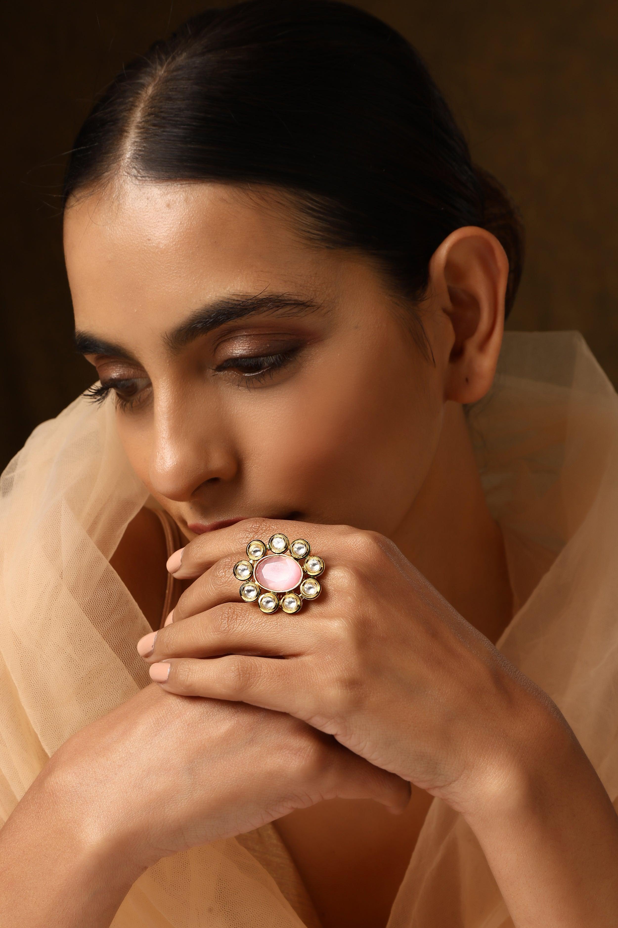 Blushing Brilliance Kundan Ring - Dyulokha