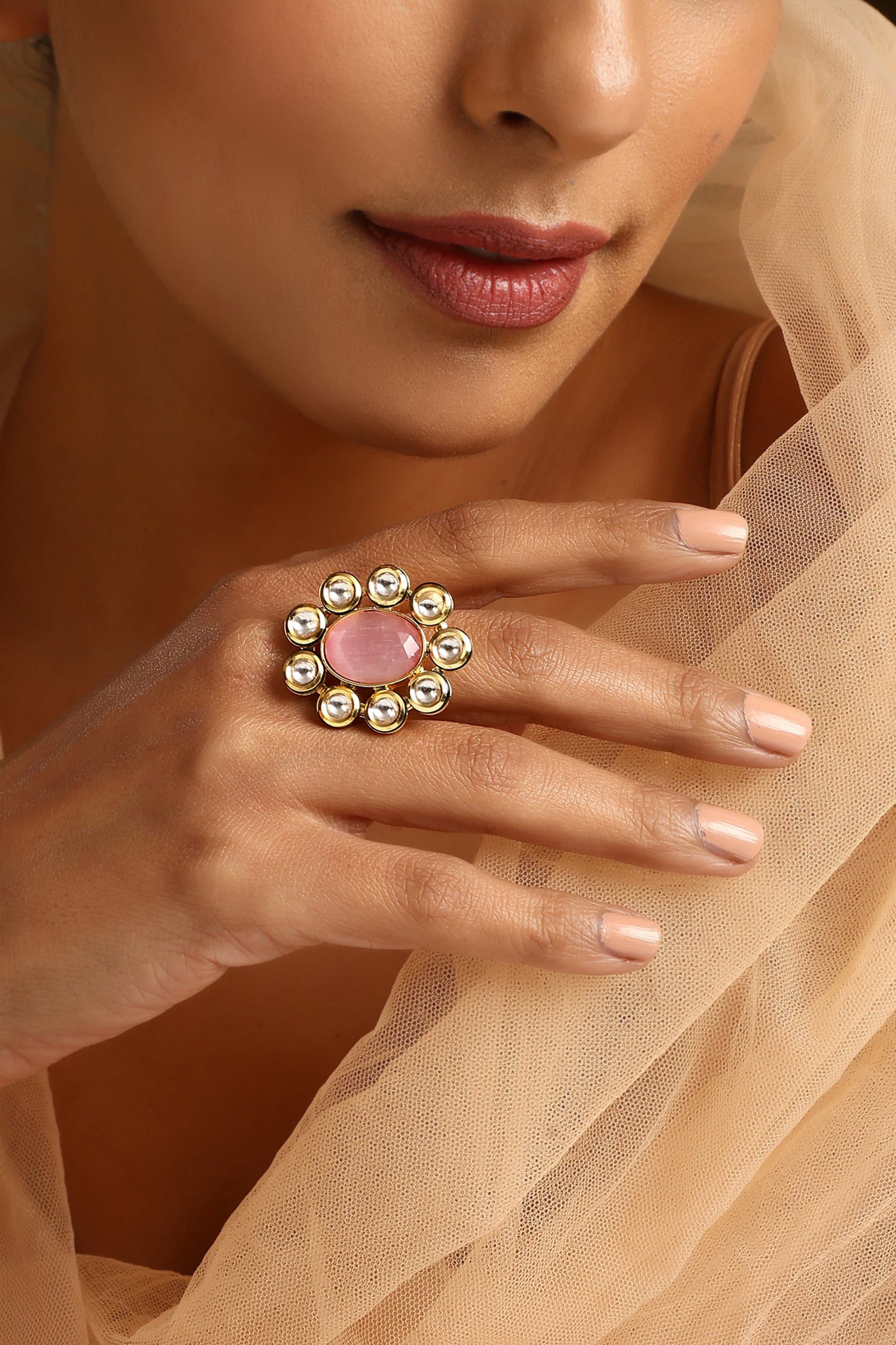Blushing Brilliance Kundan Ring