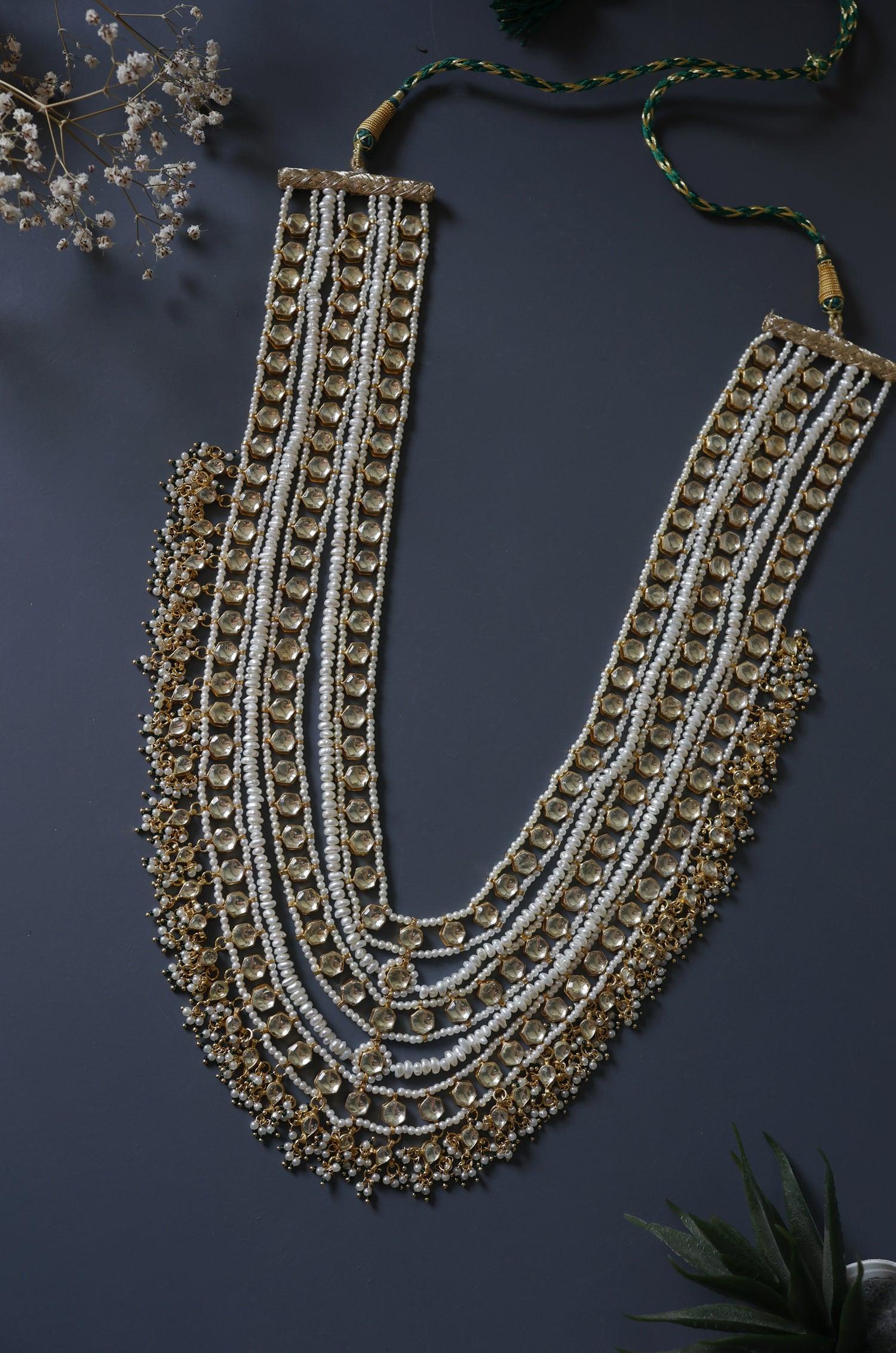 Pearl Kundan Cascade Necklace - Dyulokha