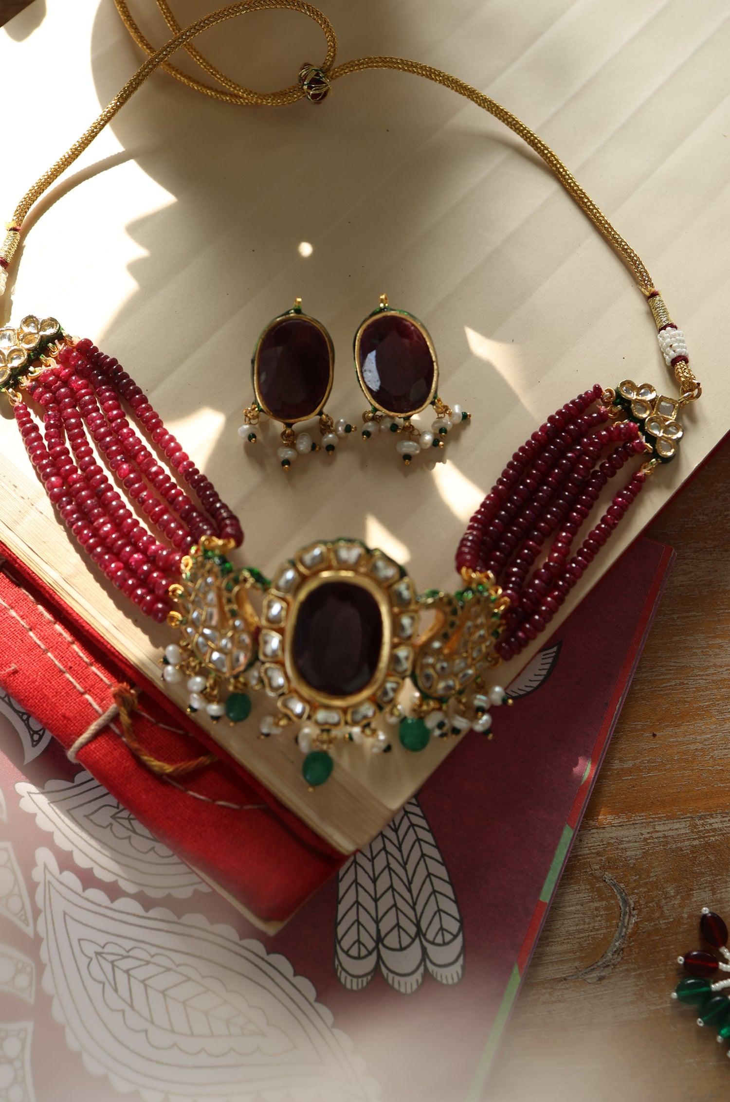 Crimson Kundan Choker Set - Dyulokha