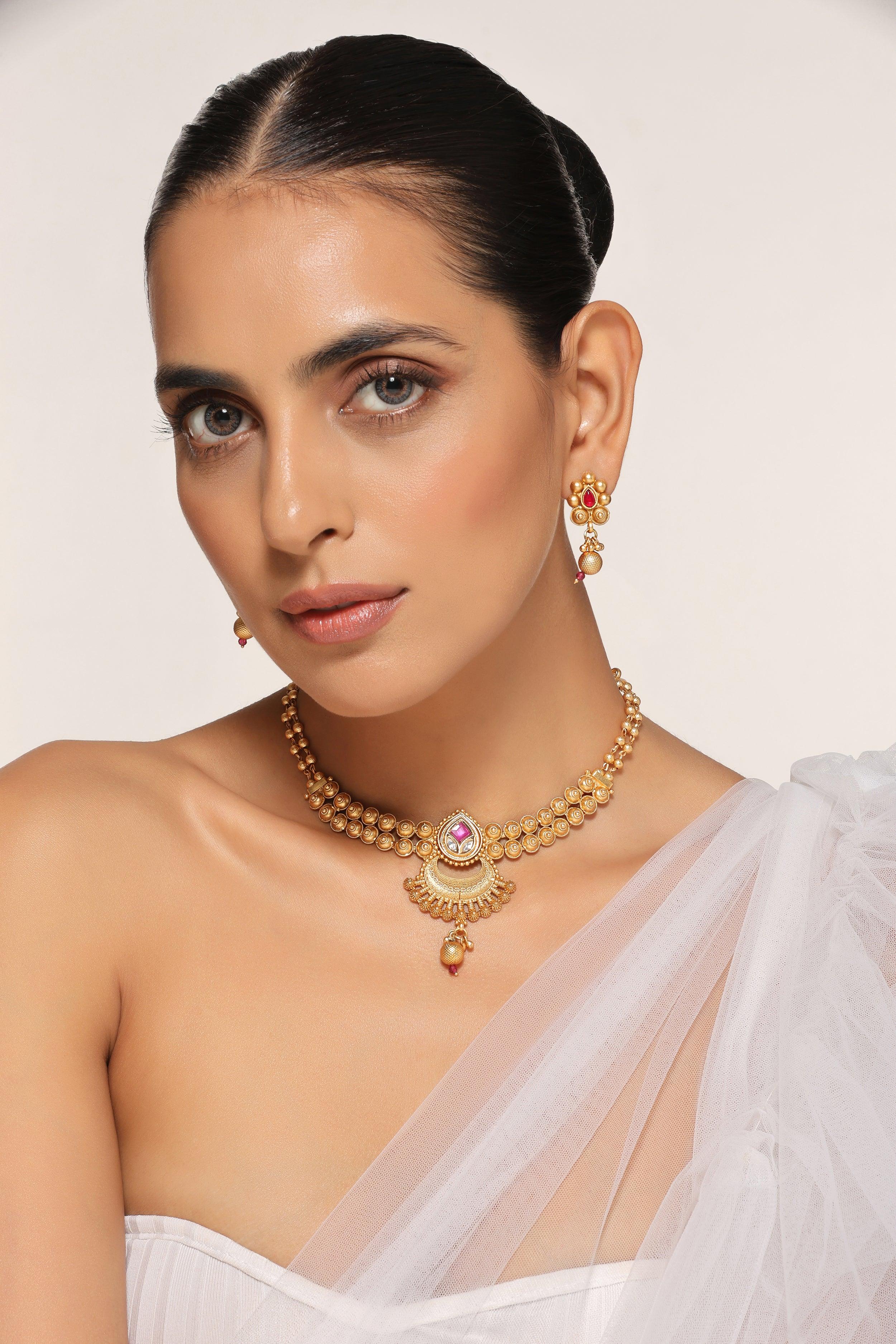 Crimson Devotion Temple Necklace Set - Dyulokha