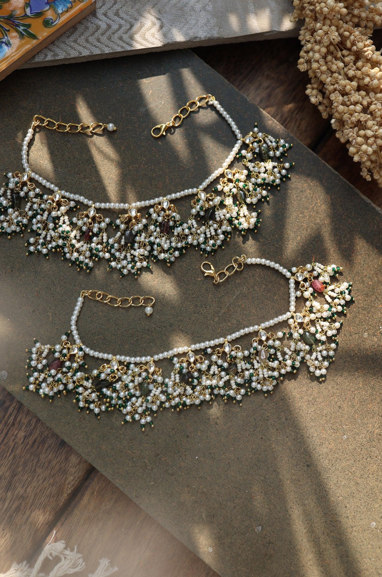 Pearl Kundan Anklets - Dyulokha