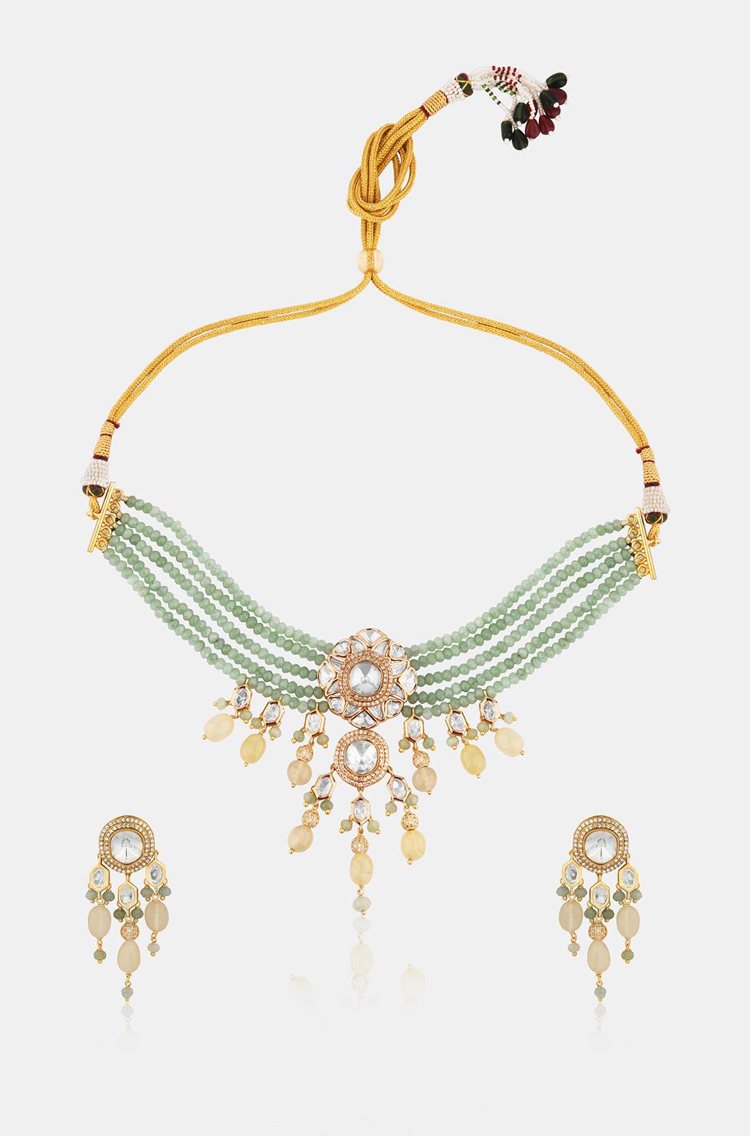 Calm Waters Beaded Green Necklace Set - Dyulokha