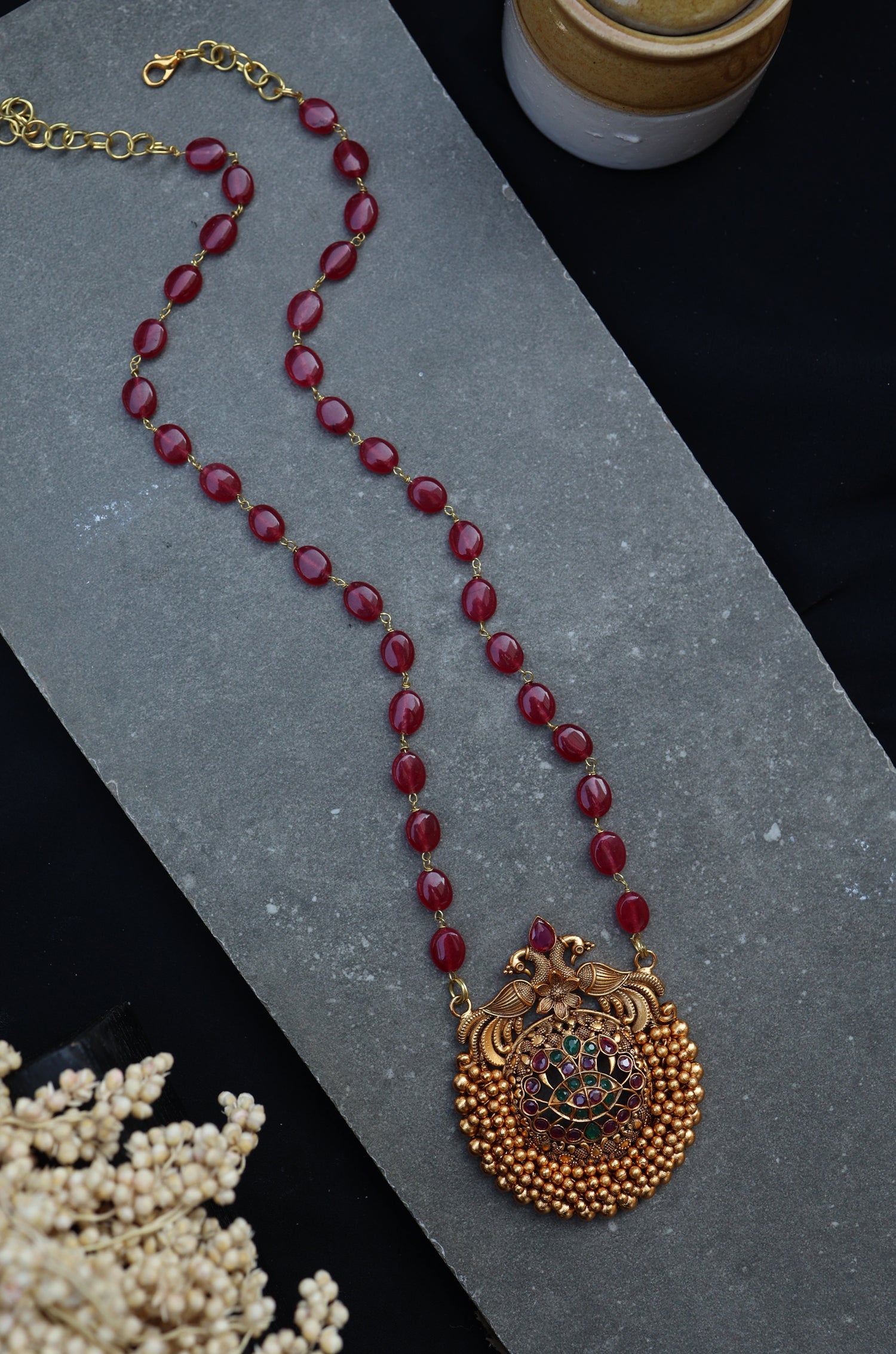 Ruby Temple Pendant Necklace