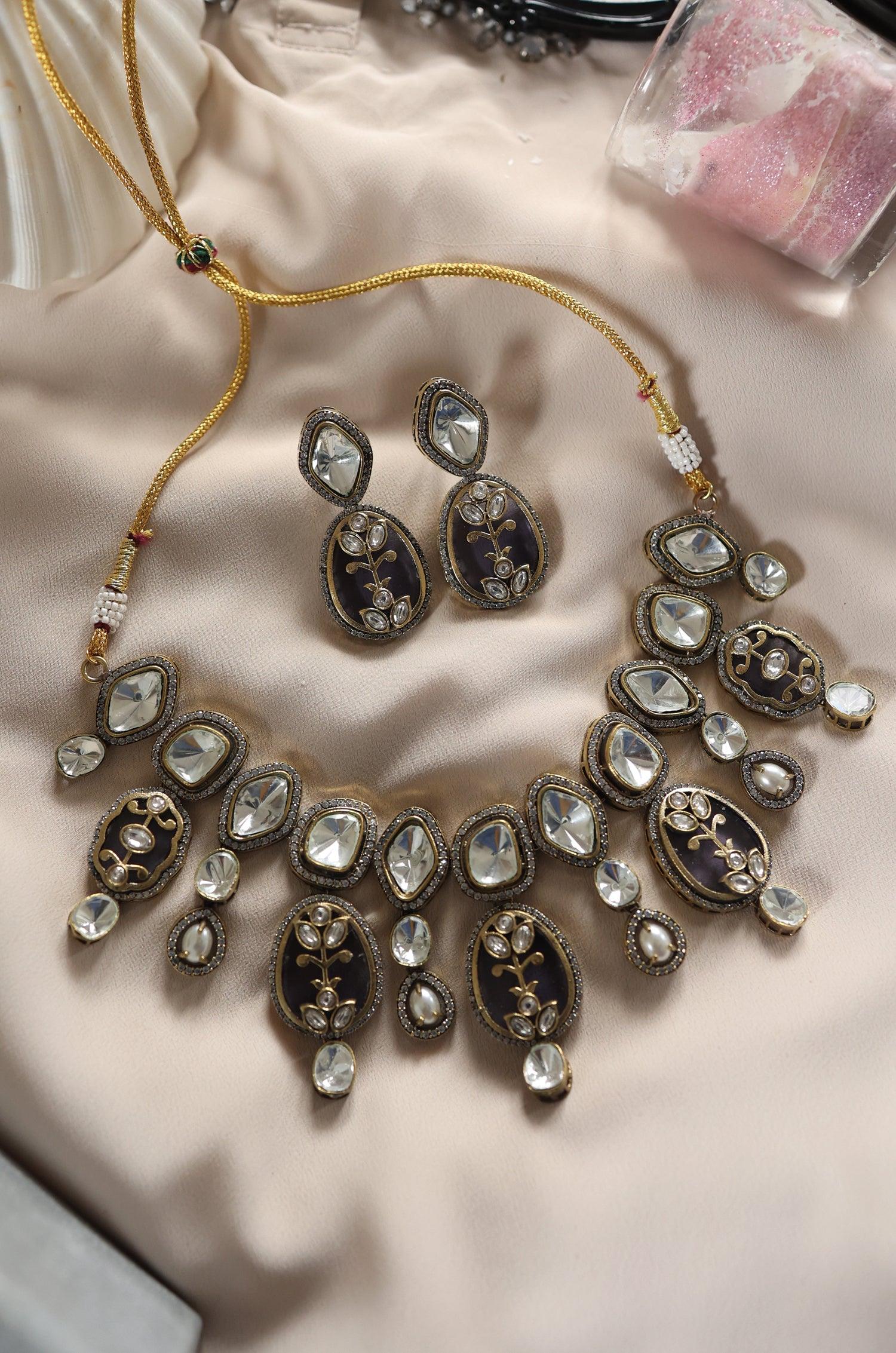 Royal Purple Polki Necklace Set - Dyulokha