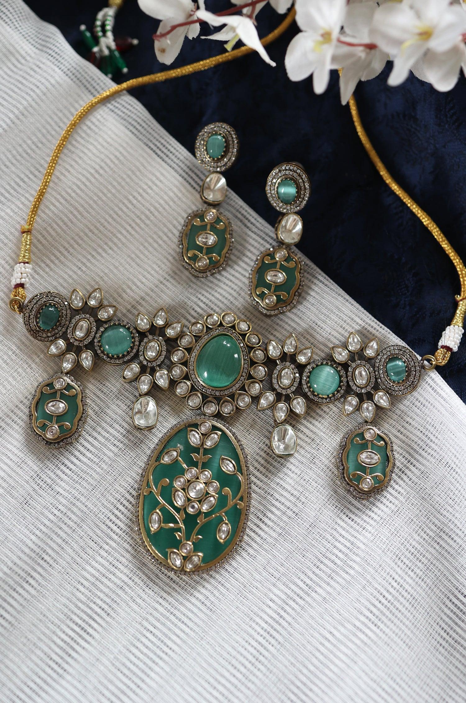 Fluorite Fantasy Polki Necklace Set - Dyulokha