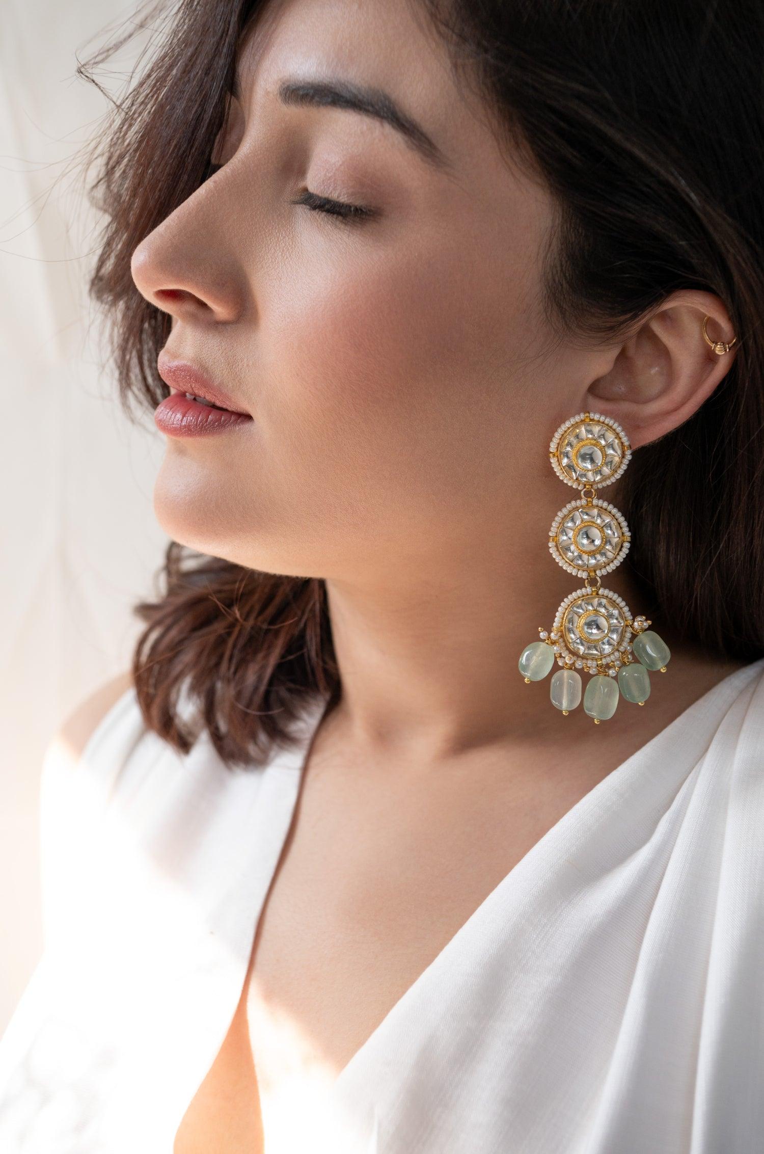 Minty Fresh Kundan Earrings - Dyulokha