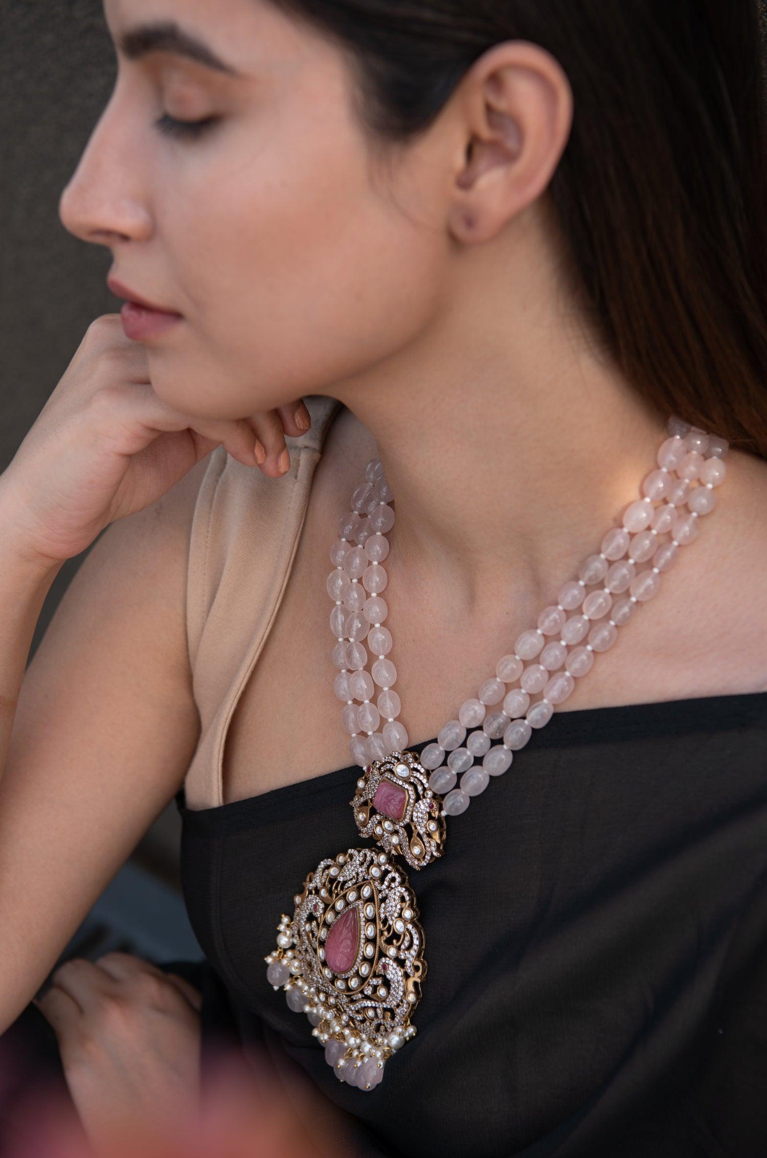 Rose Petal Polki Necklace Set - Dyulokha