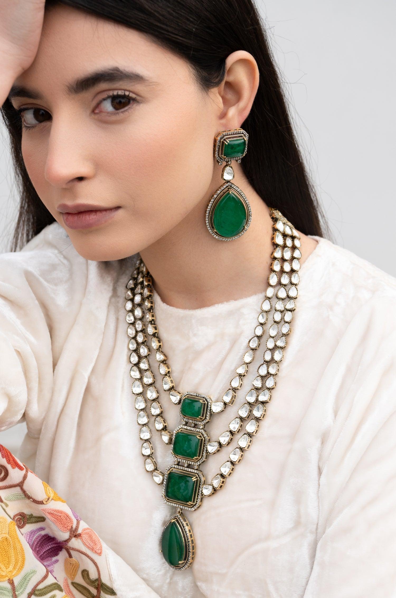 Triple Green Polki Majesty Set - Dyulokha