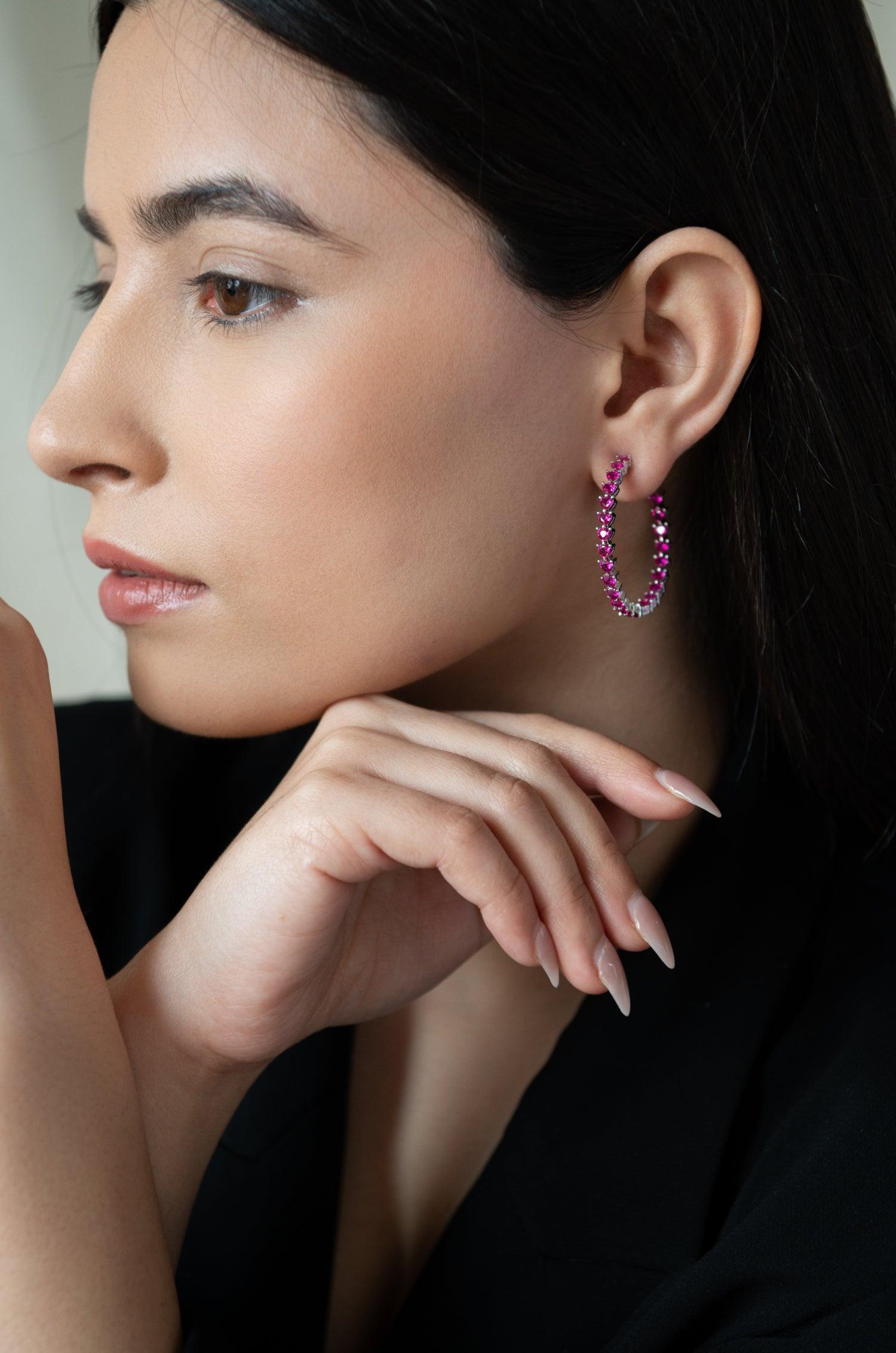 Rosy Heart Hoop Earrings - Dyulokha