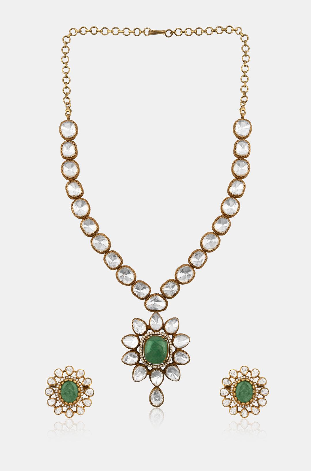 Moissanite Emerald Victorian Necklace Set - Dyulokha