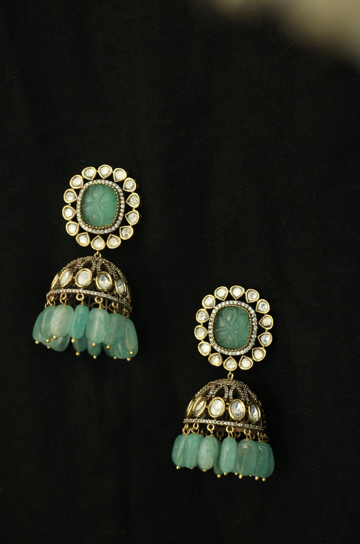 Mint Splendor Jhumka Earrings - Dyulokha