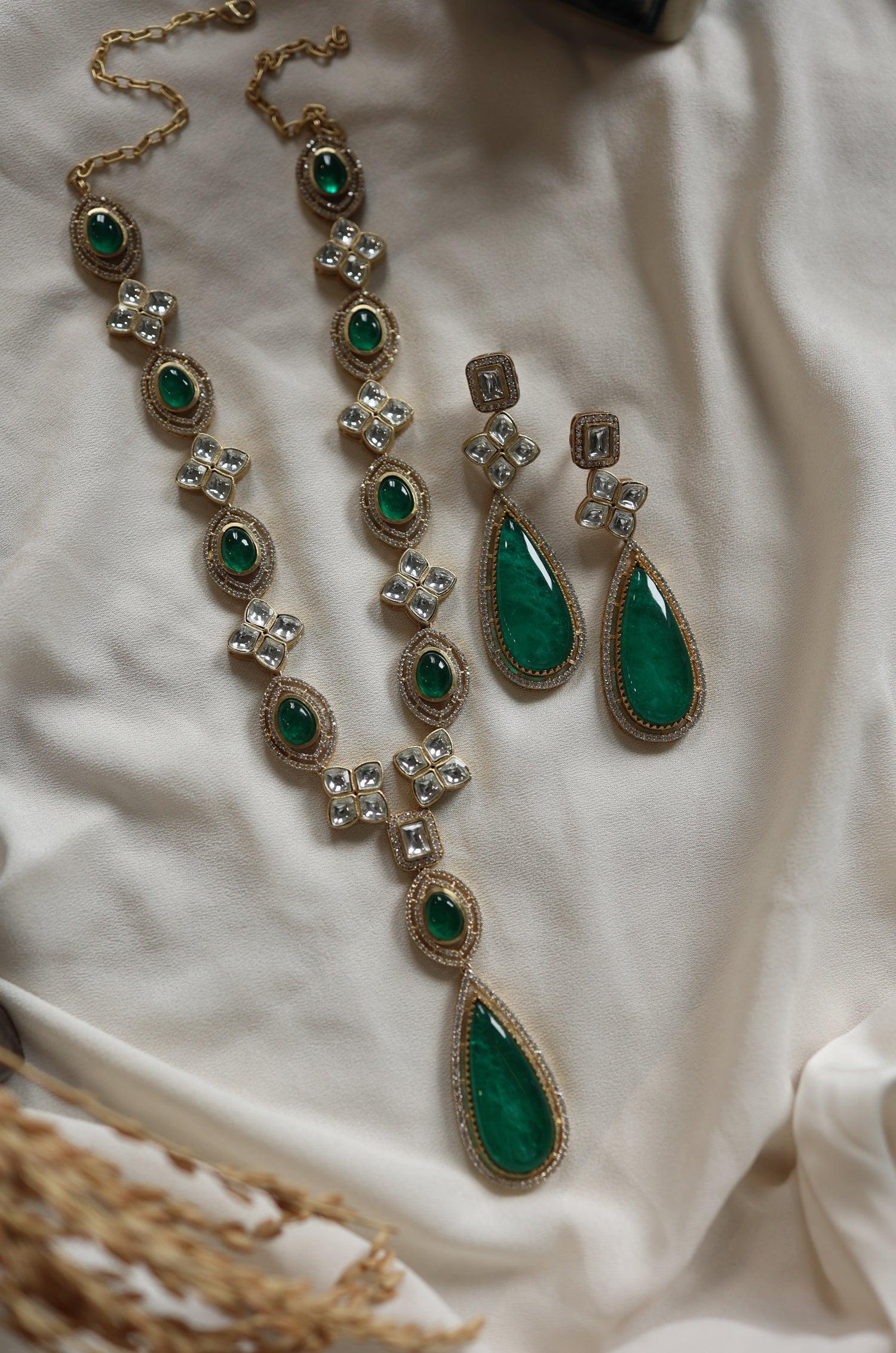 Emerald Elegance Polki Set - Dyulokha