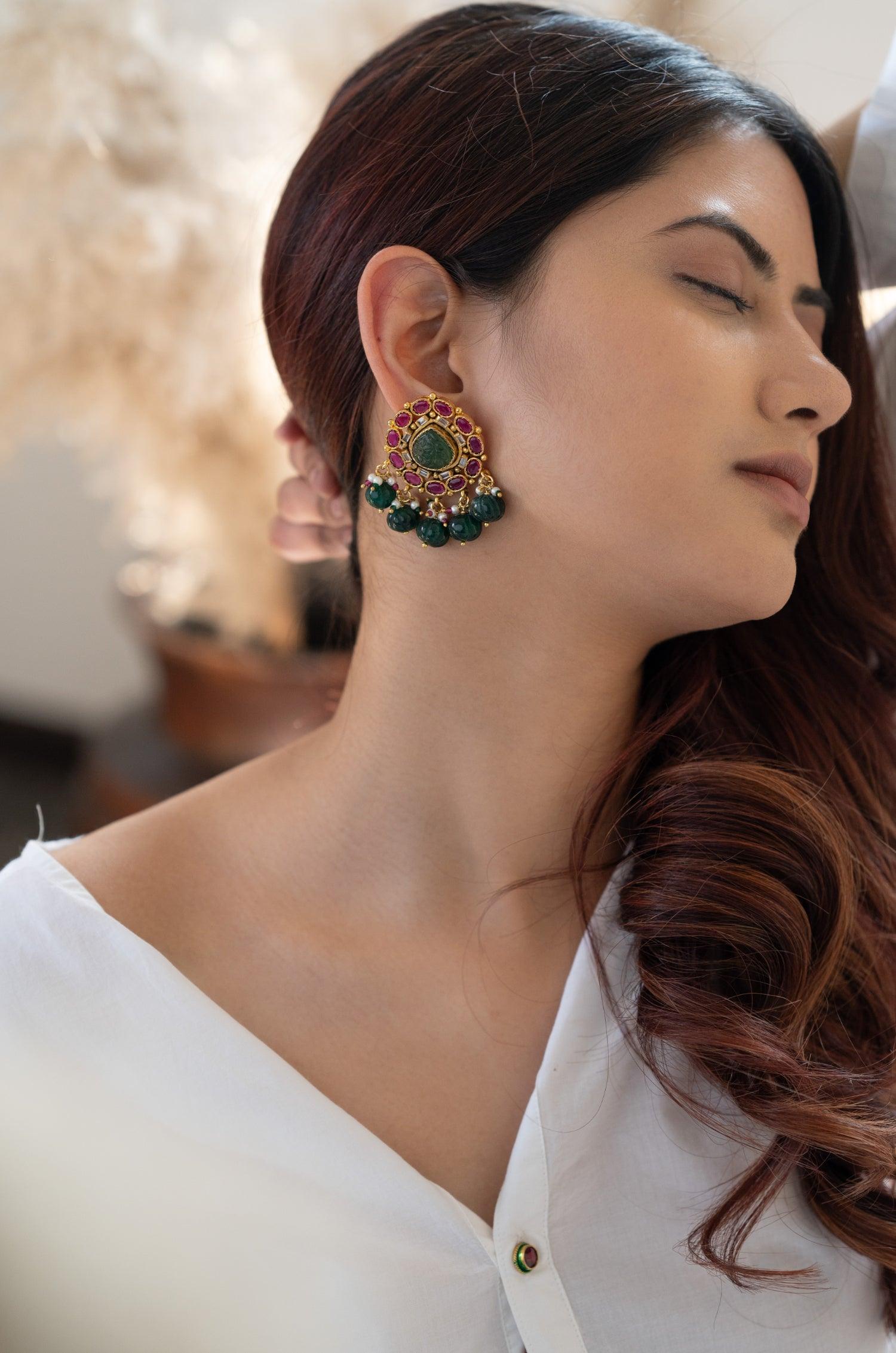 Jade Green Glam Studs - Dyulokha