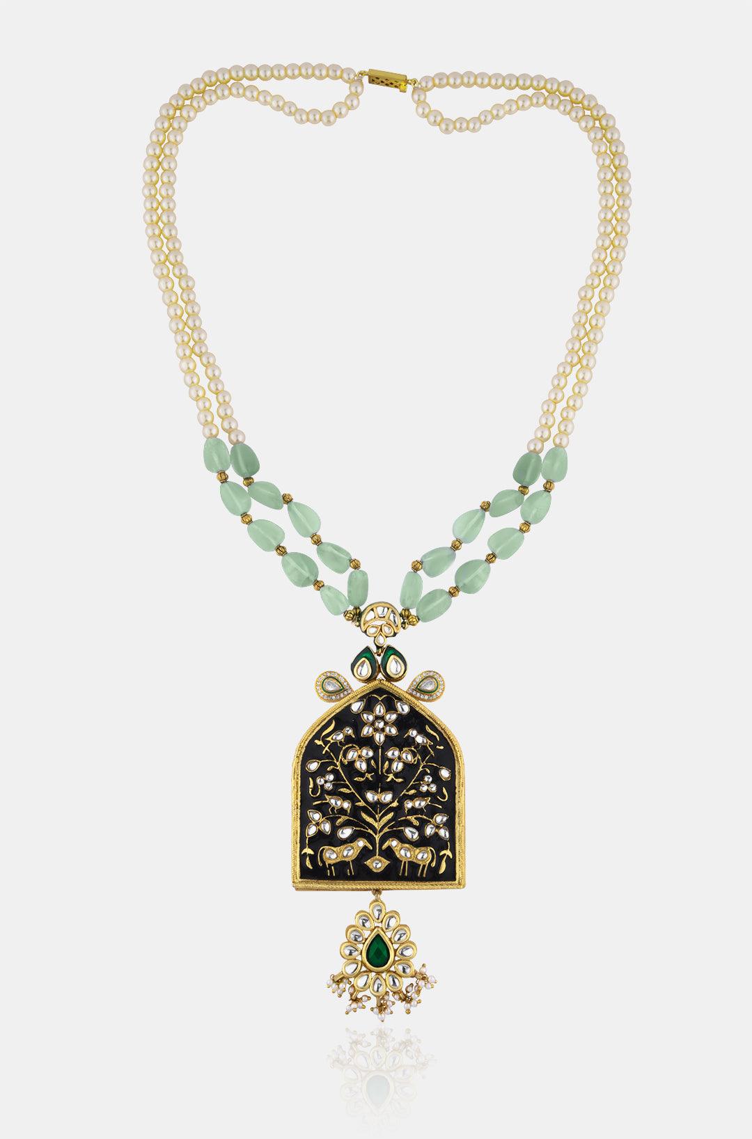 Black Meenakari & Green Barium Pearl Necklace - Dyulokha