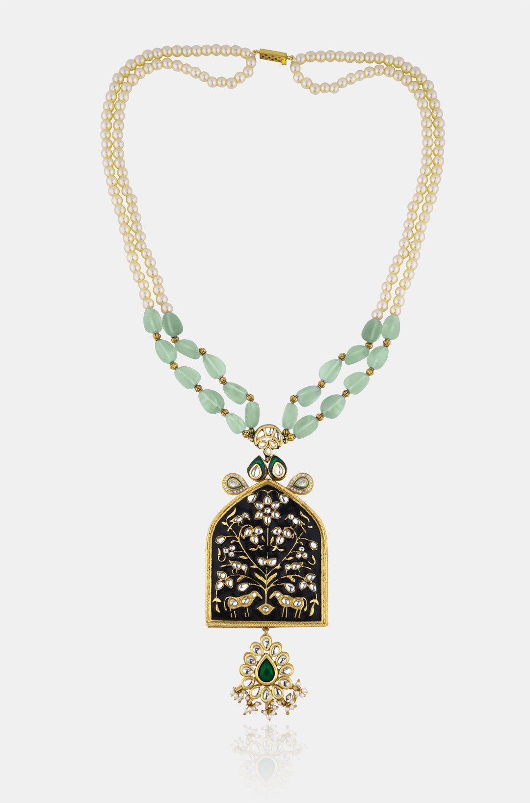 Black Meenakari & Green Barium Pearl Necklace